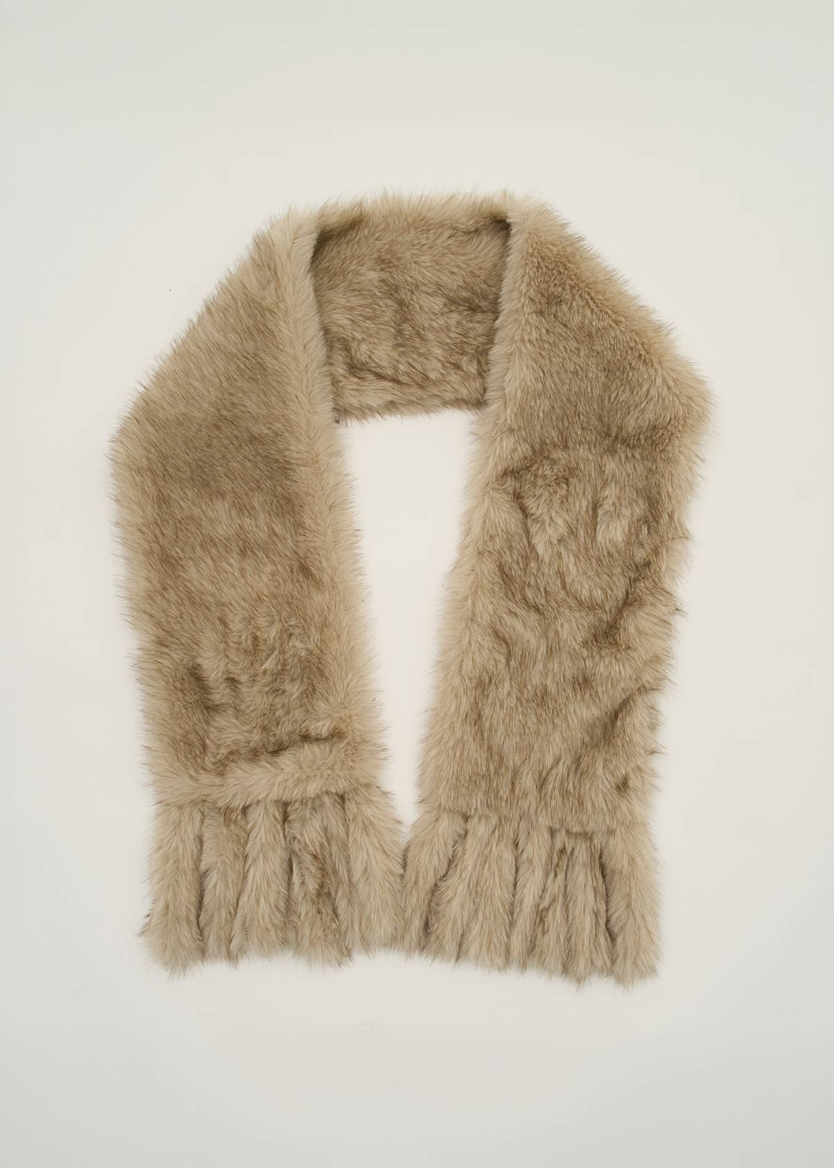 Off White Faux Fur Tassel Scarf