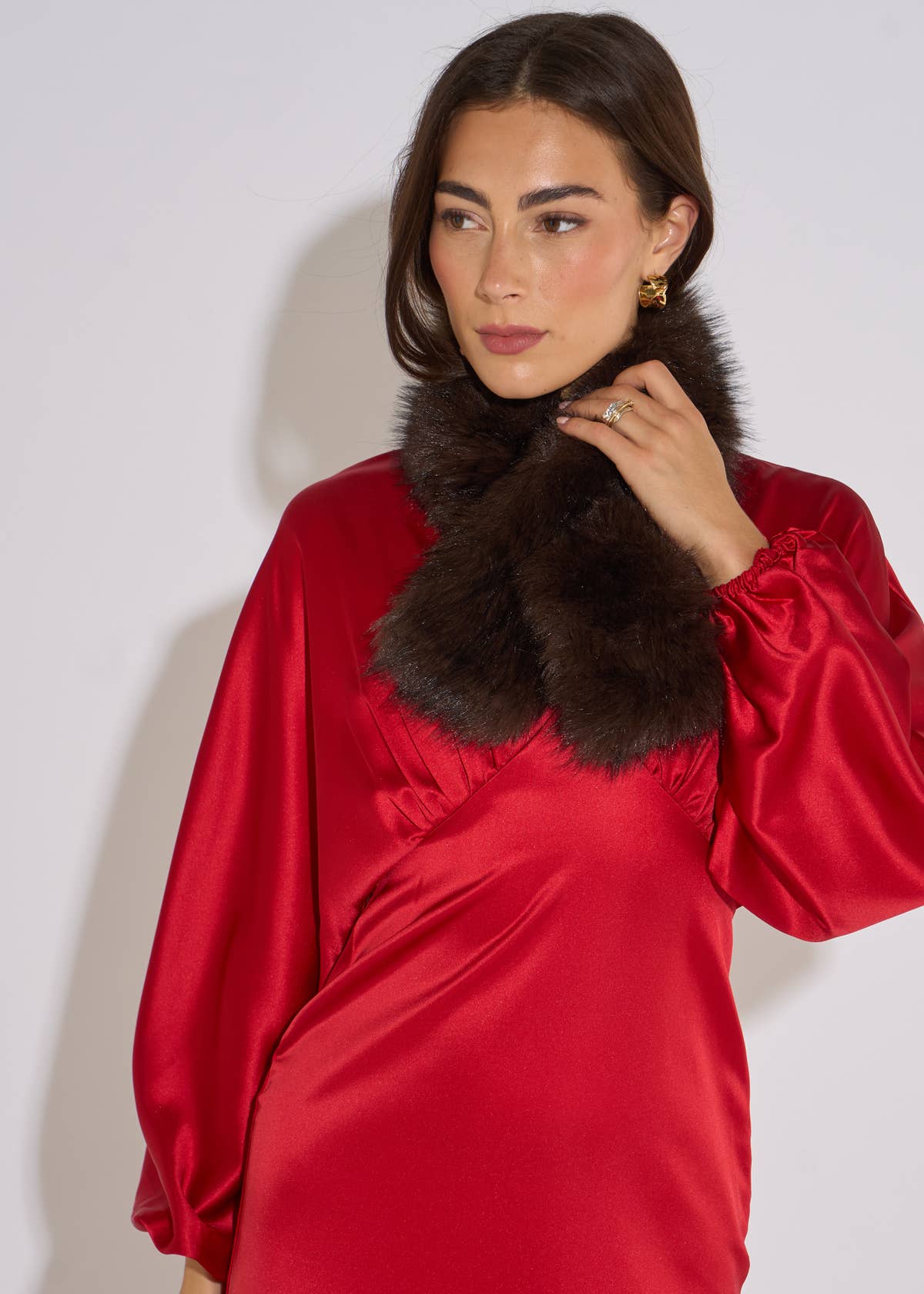 Brown 2 Tone Faux Fur Stole– View 1 | Gini London