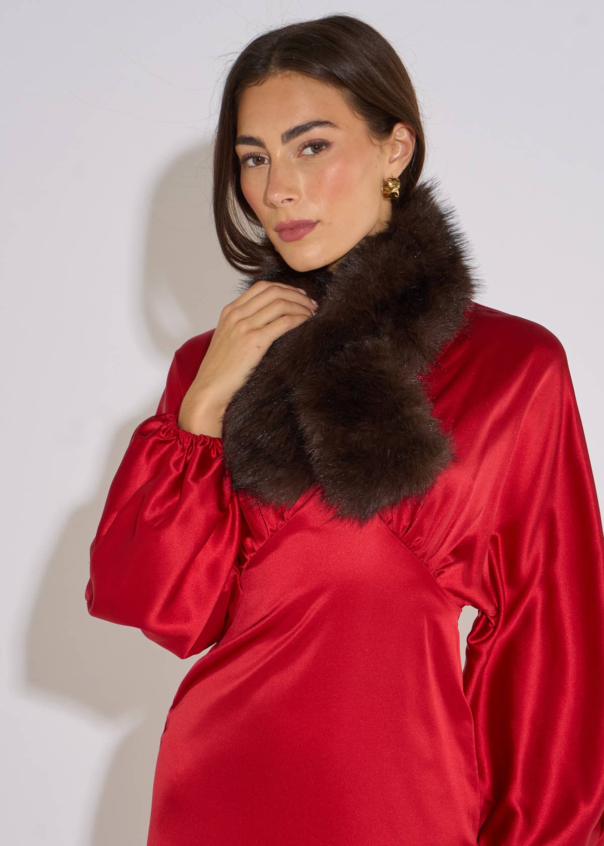 Brown 2 Tone Faux Fur Stole– View 1 | Gini London
