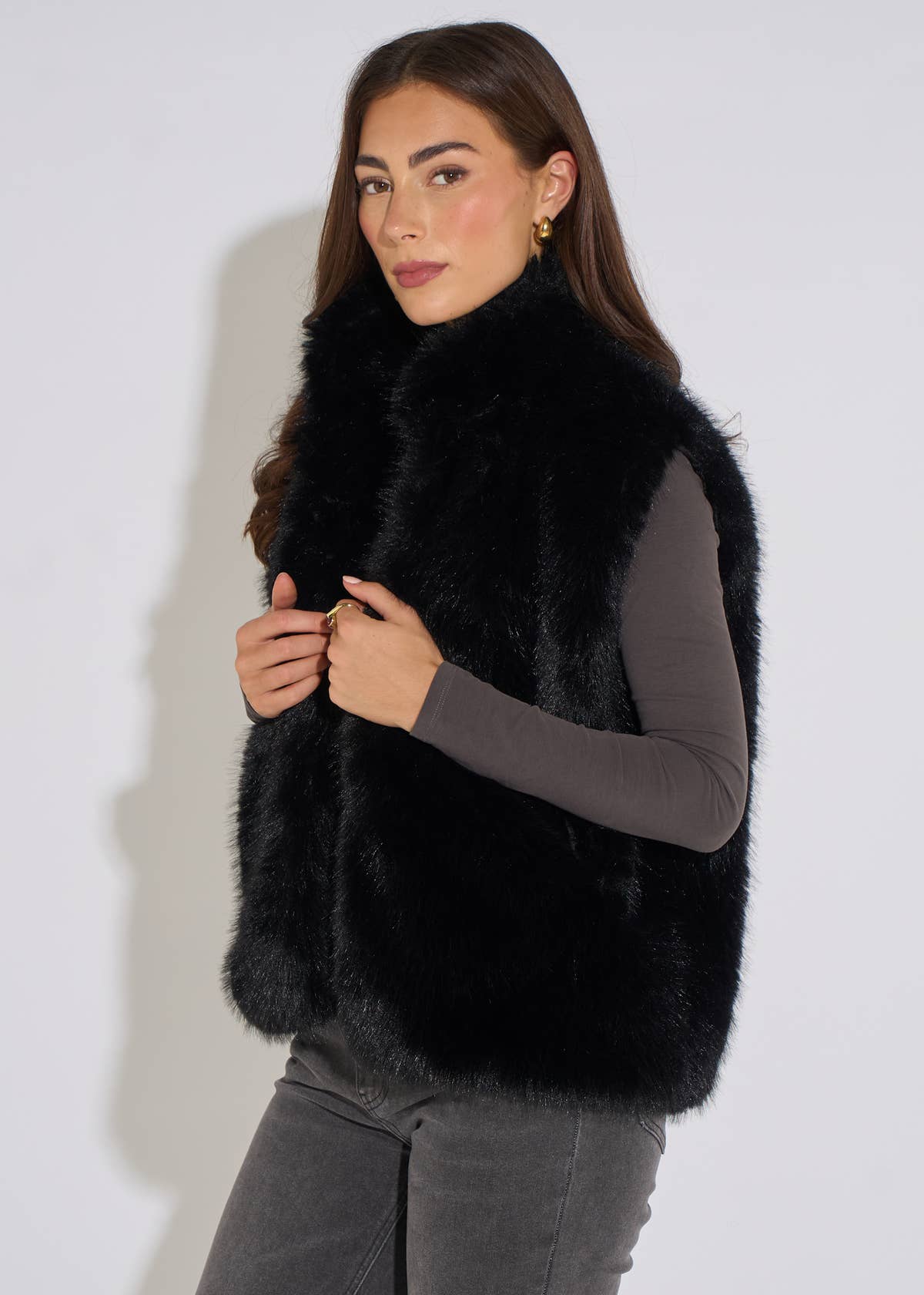 Black Boxy Faux Fur Gilet