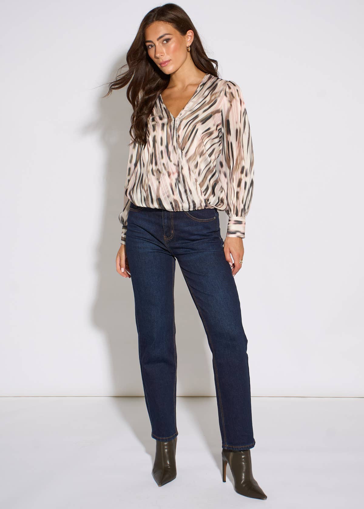 Off White Animal Wrap Sparkle Long Sleeve Top