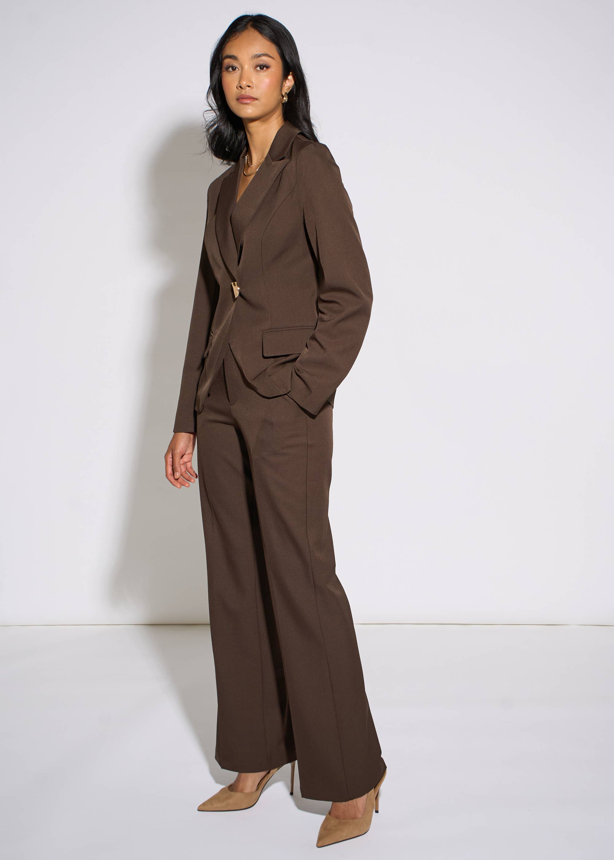 Brown Fashion Tailoring Gold Button Blazer