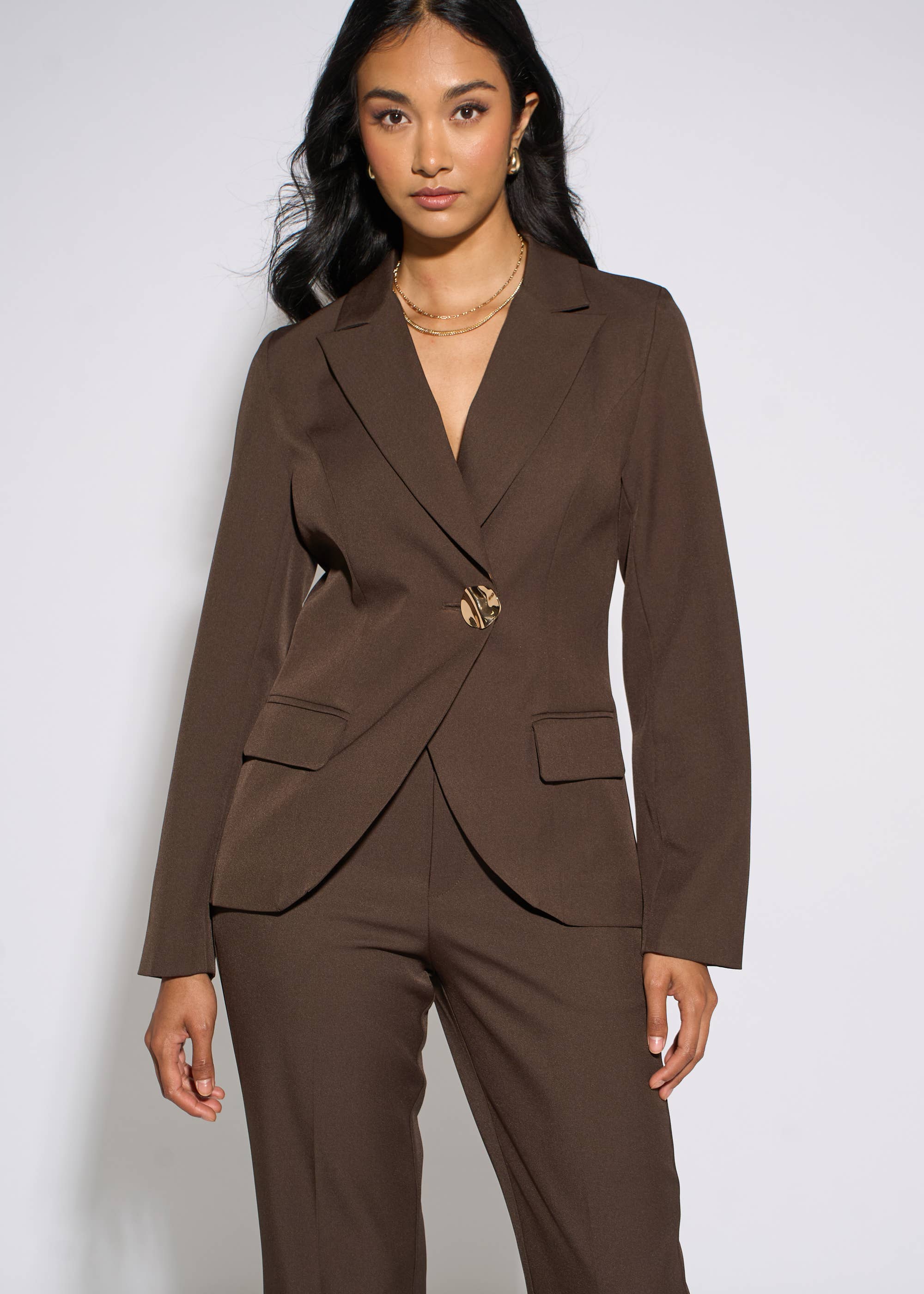 Brown Fashion Tailoring Gold Button Blazer