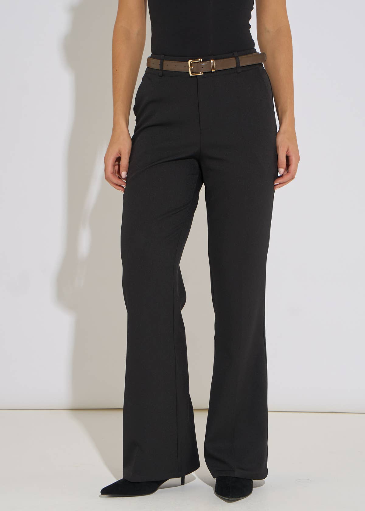 Black Wide Leg Belted Tailoring Trouser– View 3 | Gini London