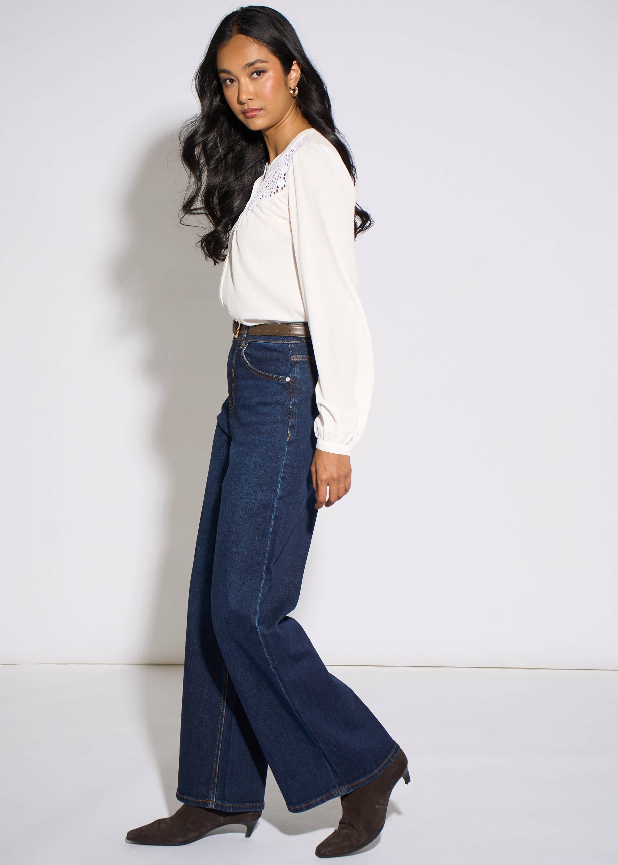 White Long Sleeve Broderie Cotton Top Blouse