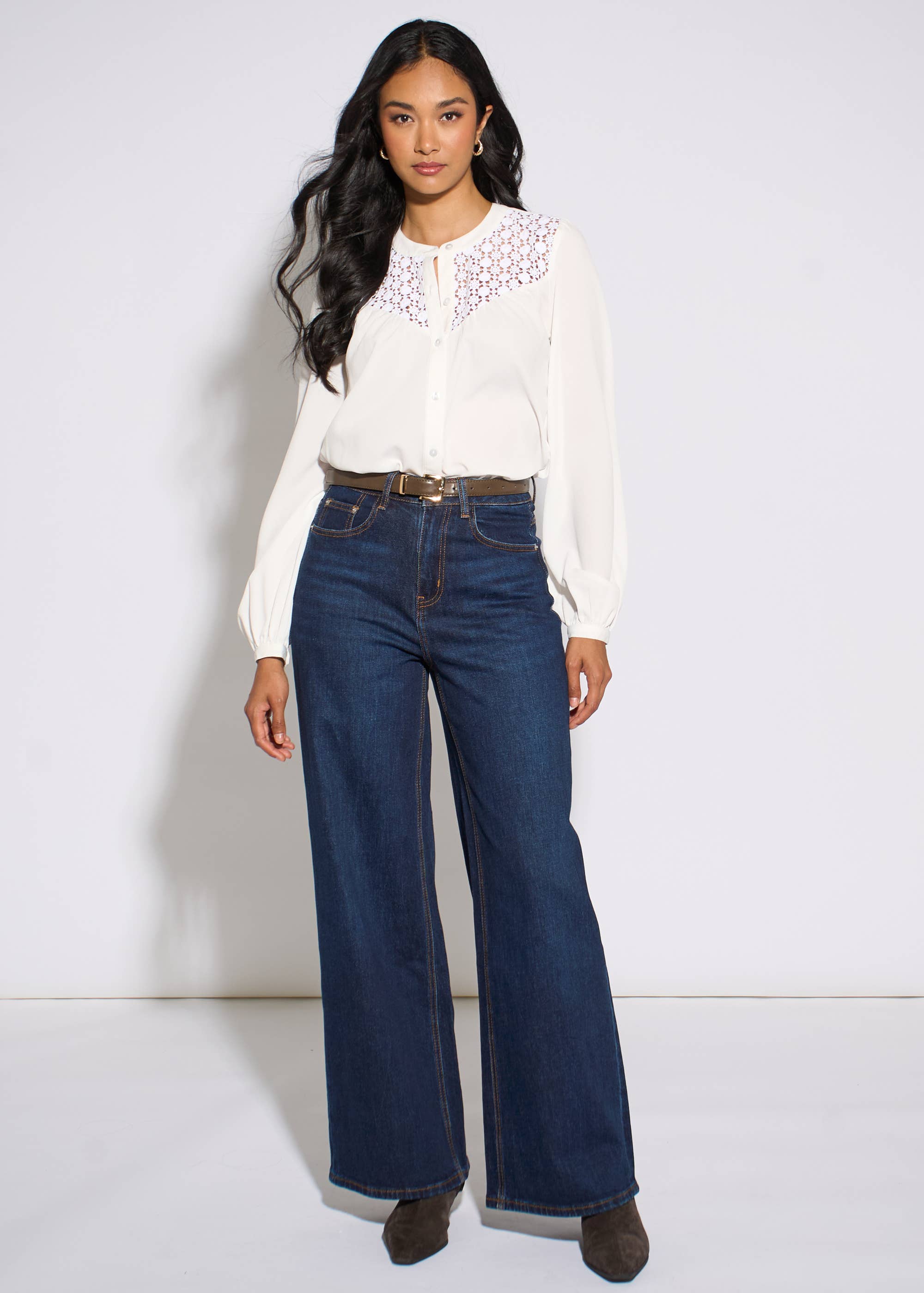White Long Sleeve Broderie Cotton Top Blouse