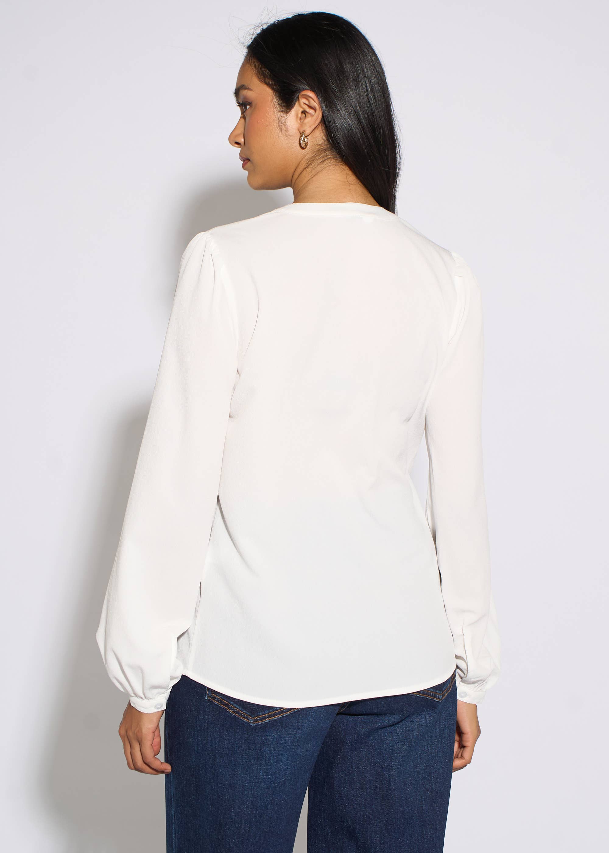 White Long Sleeve Broderie Cotton Top Blouse