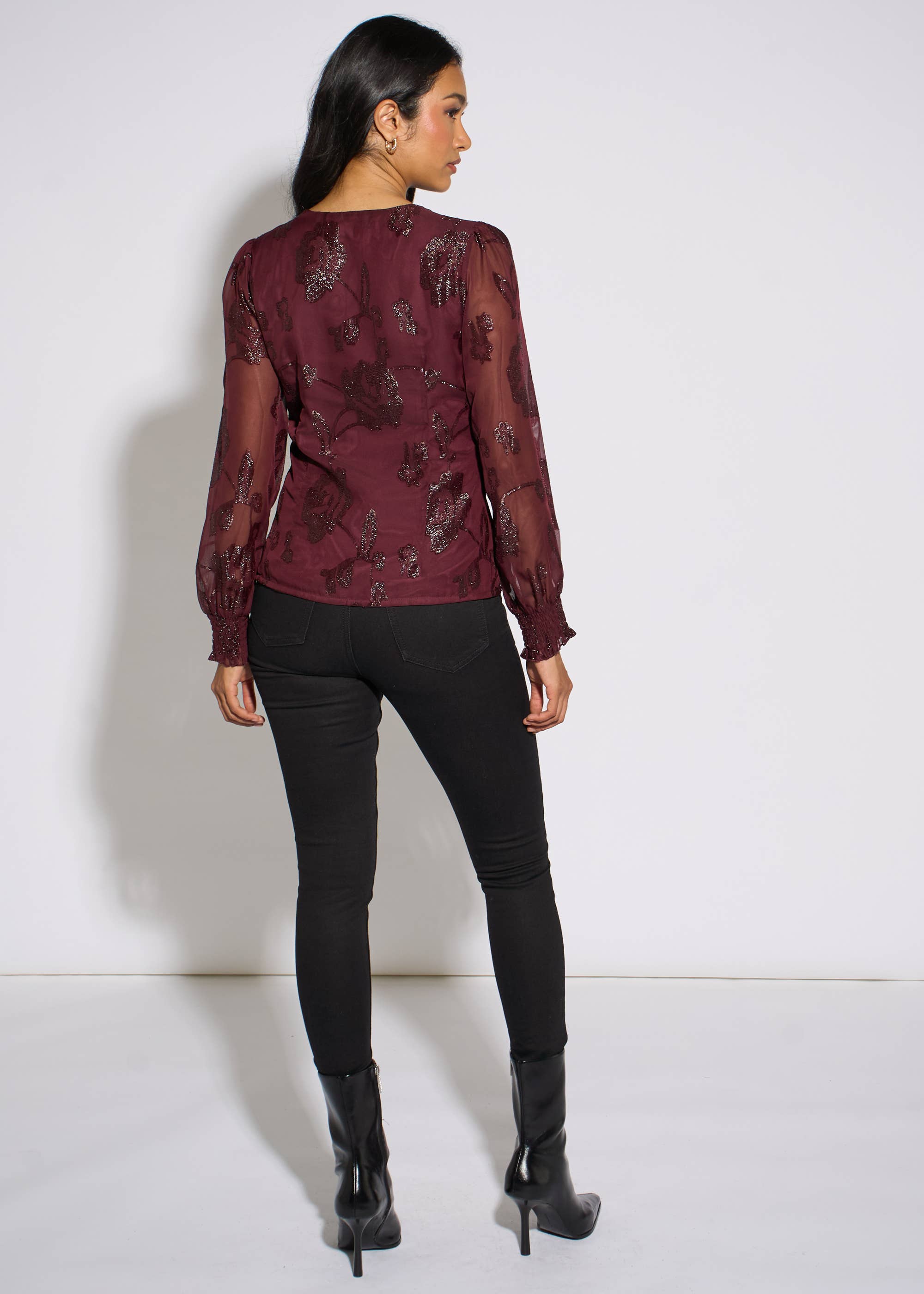 Plum Floral Sparkle Jacquard Blouse