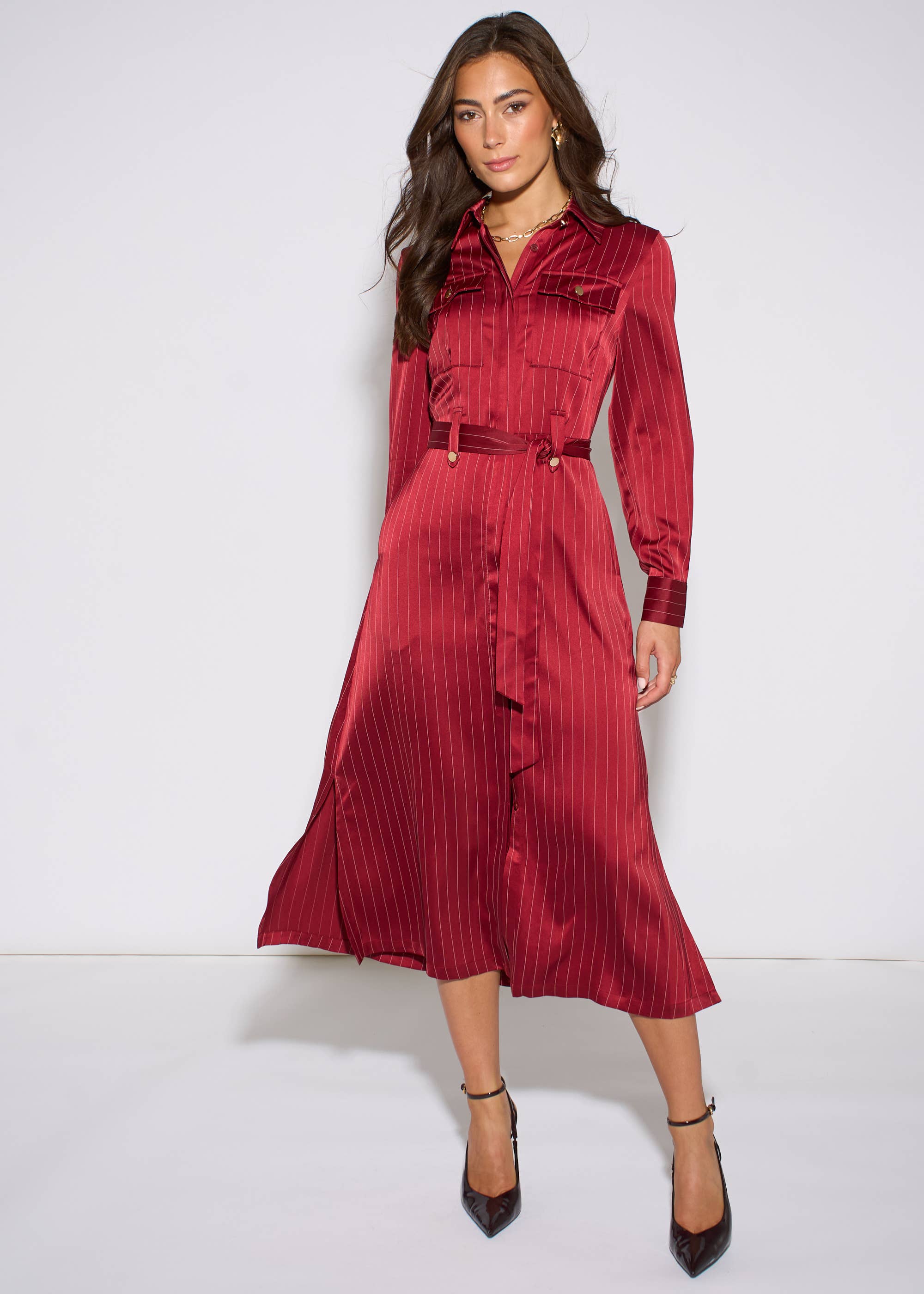 Mulberry Pinstripe Shirt Utility Belted Shirt Dress