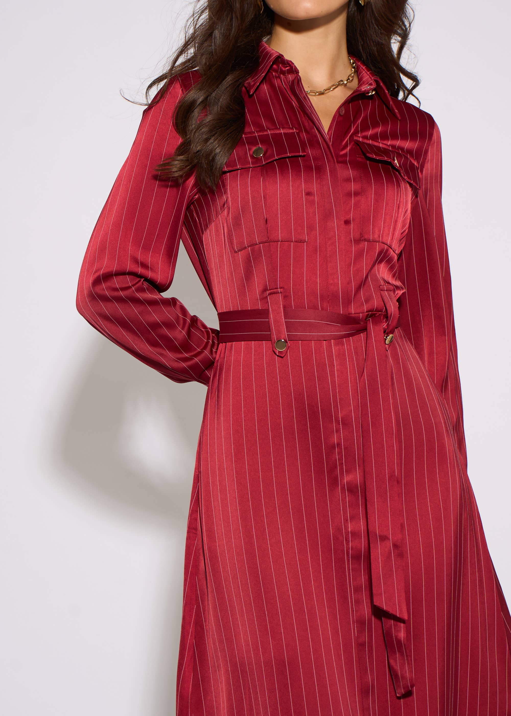 Mulberry Pinstripe Shirt Utility Belted Shirt Dress