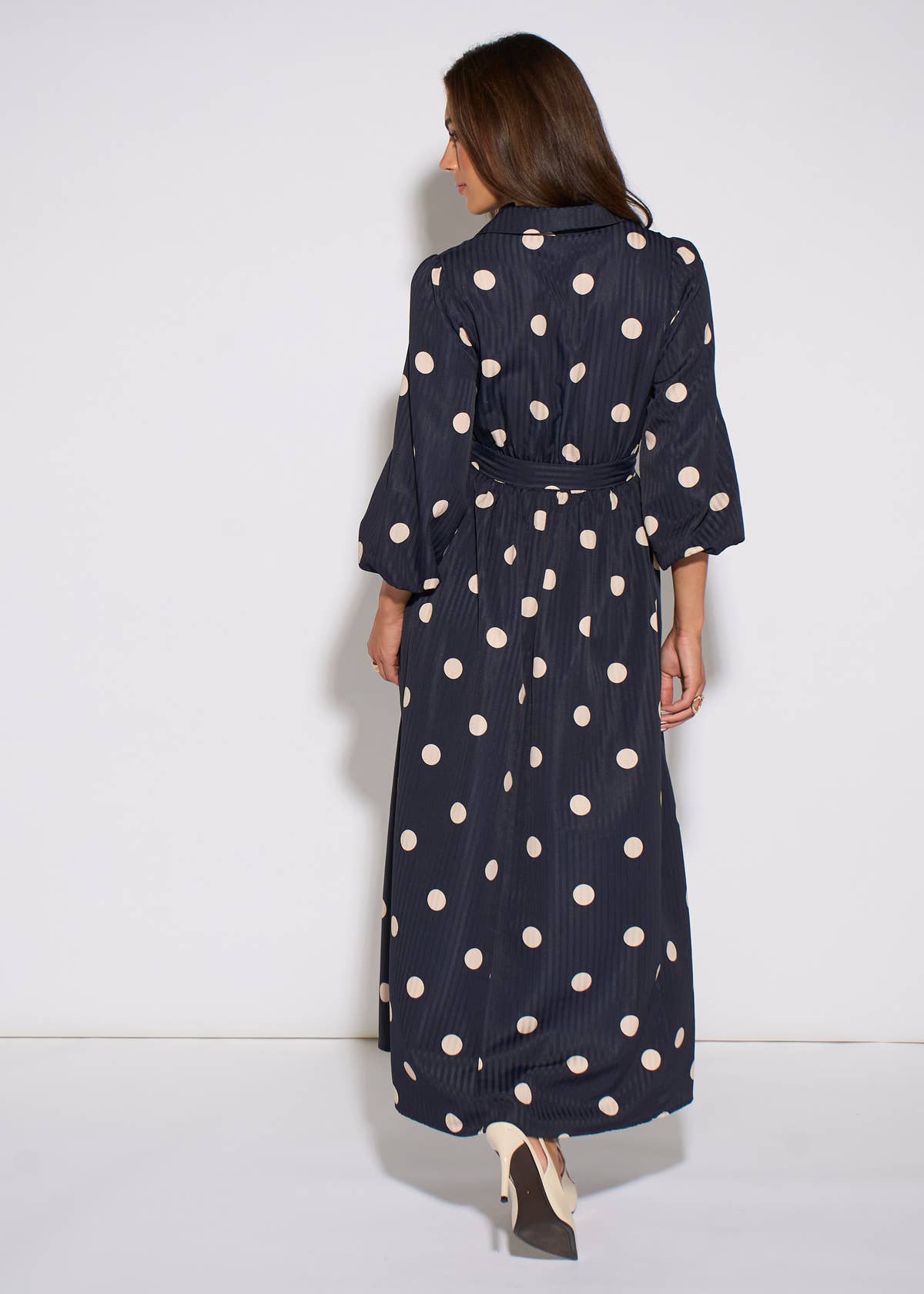 Navy Spot Jacquard Fit And Flare Dress