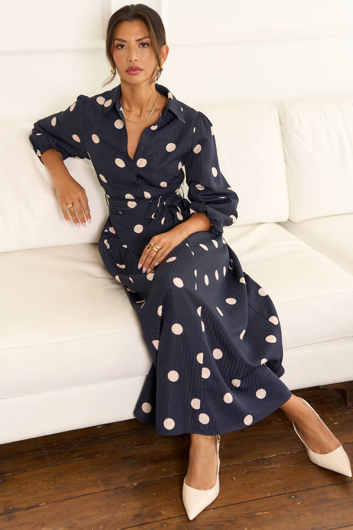 Navy Spot Jacquard Fit And Flare Dress