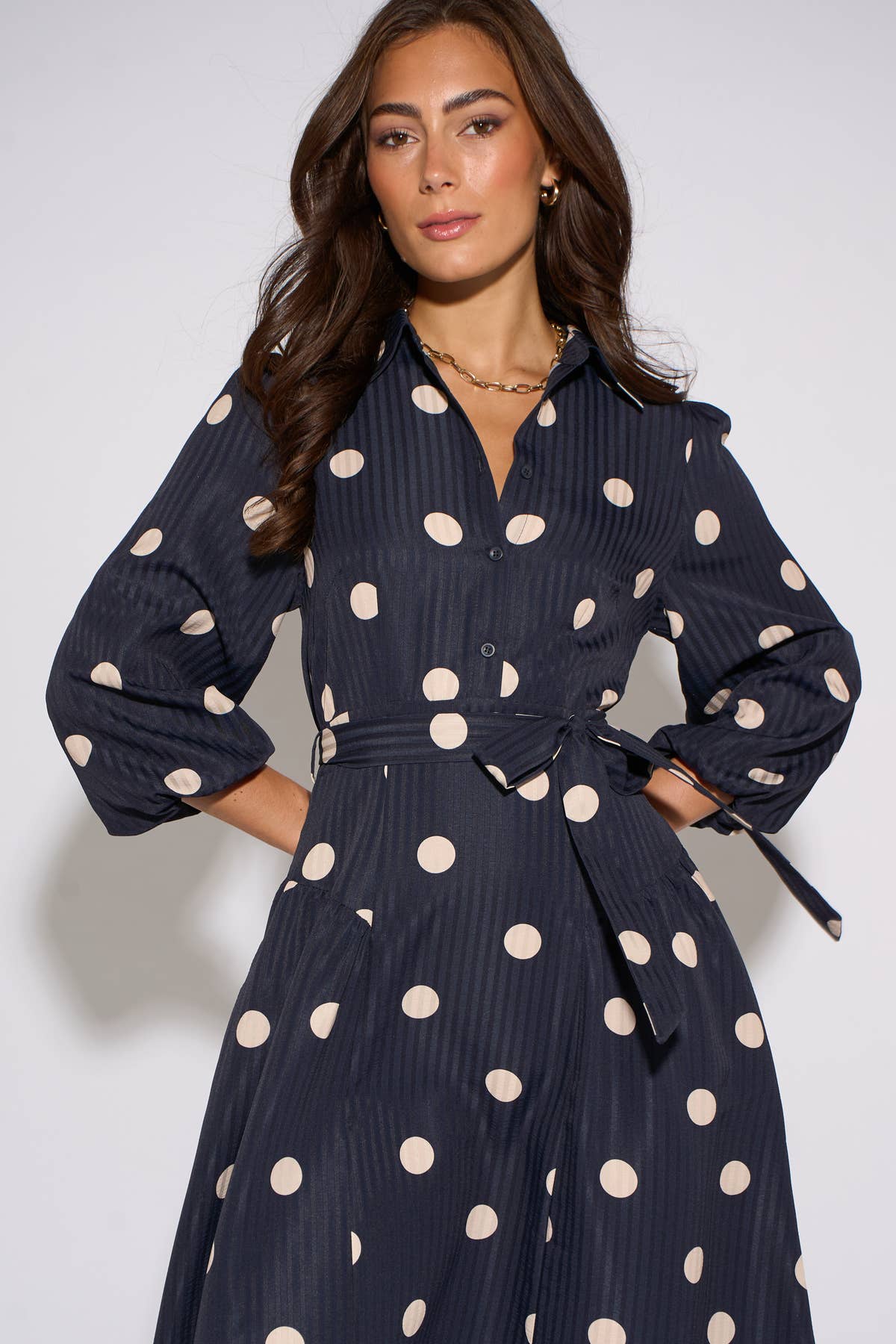Navy Spot Jacquard Fit And Flare Dress