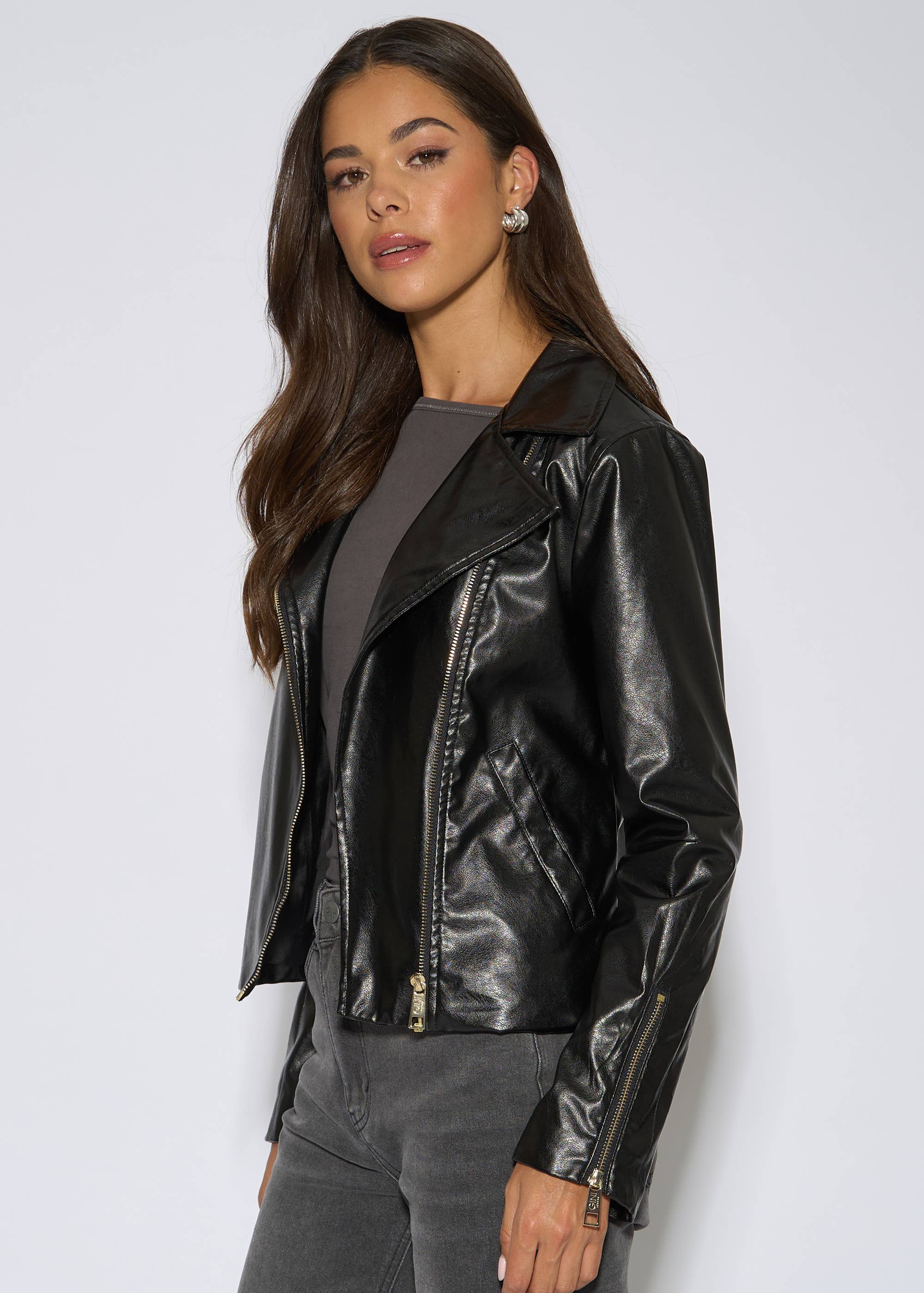 Black Faux Leather Biker Jacket