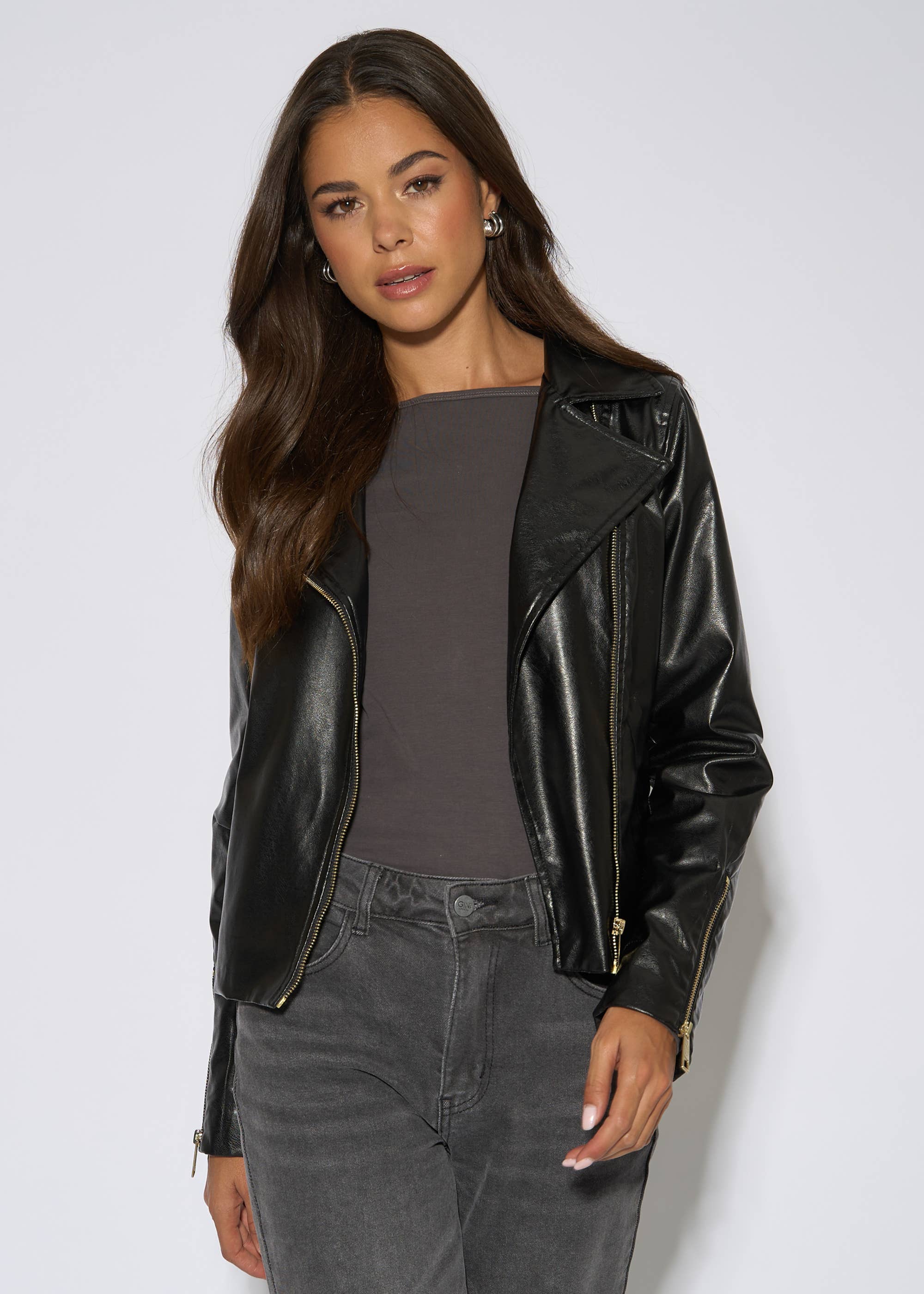 Black Faux Leather Biker Jacket