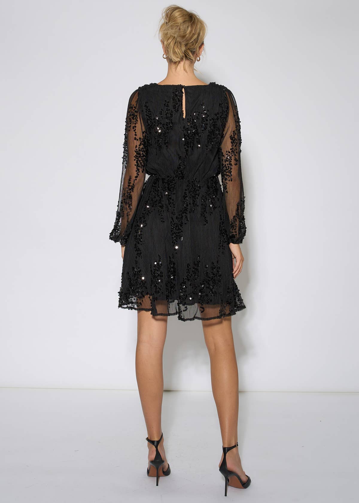 Black Sequin Floral V Neck Mini Dress
