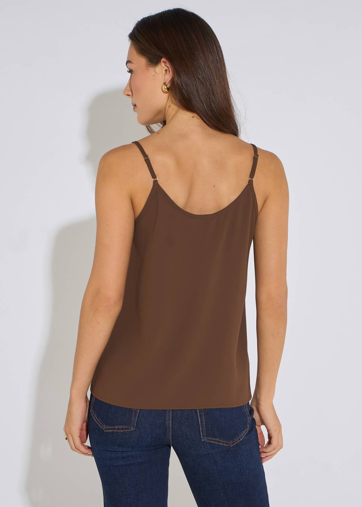 Brown Lace Trim Strappy Cami– View 2 | Gini London