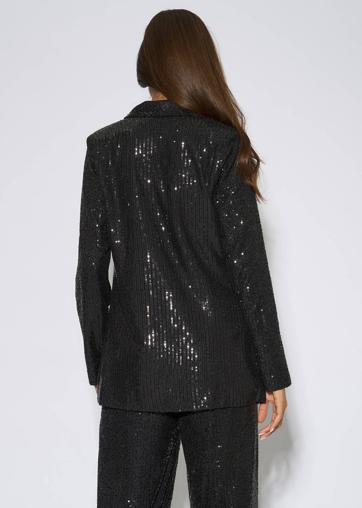 Black Sequin Edge to Edge Blazer – View 2 | Gini London