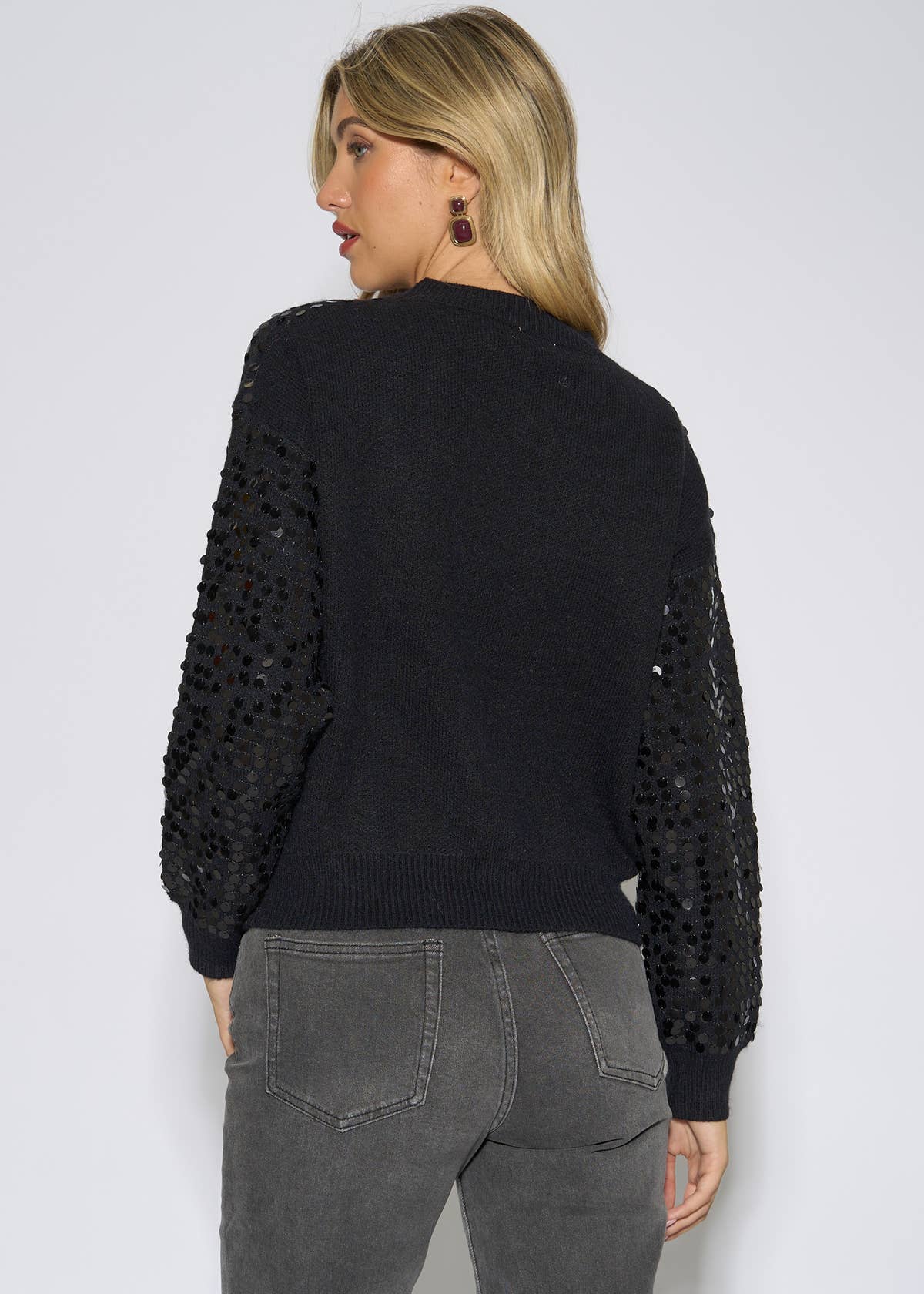 Black Sequin Long Sleeves Knit Jumper – View 2 | Gini London
