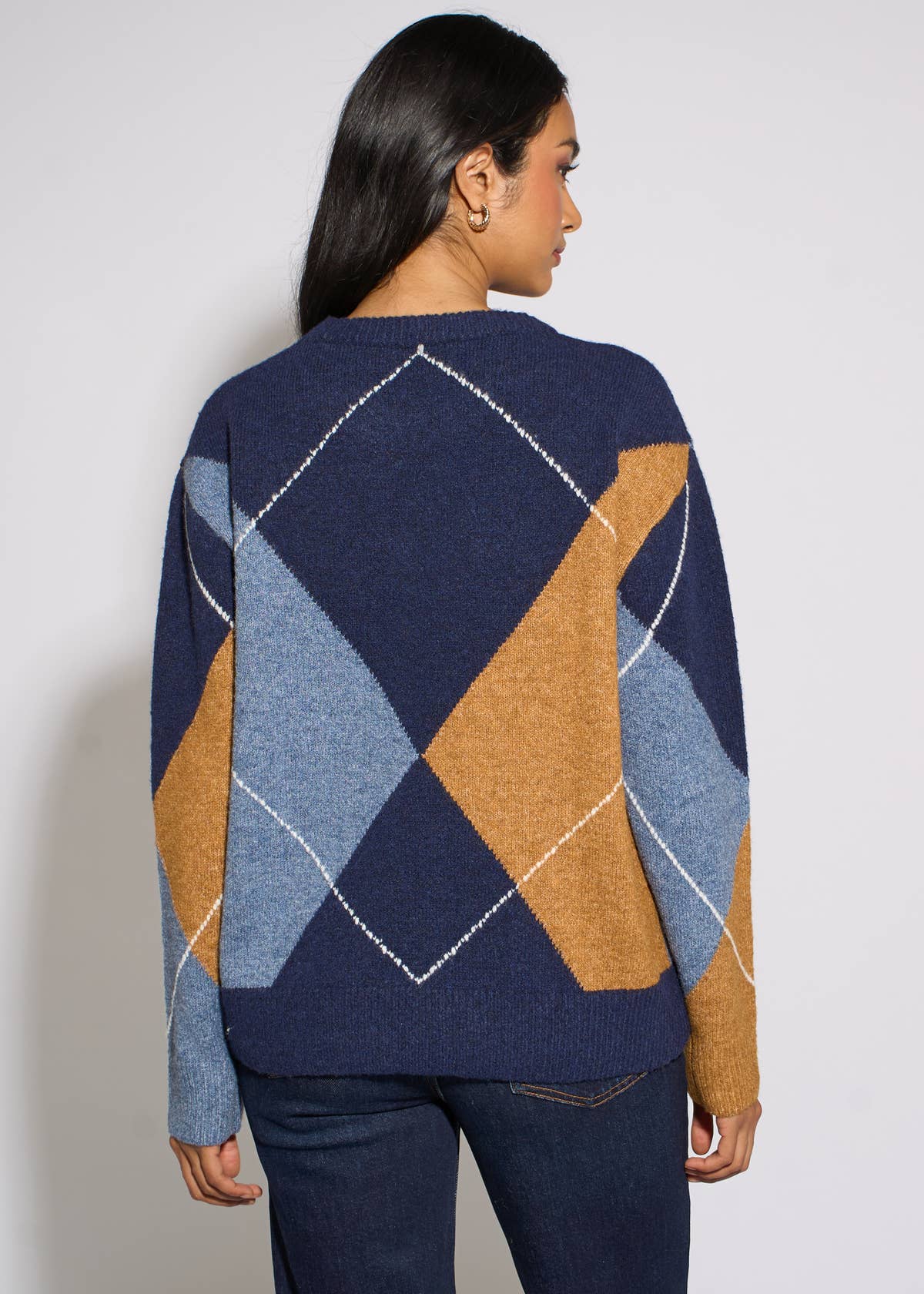 Navy Argyle Long Sleeves Jumper – View 2 | Gini London