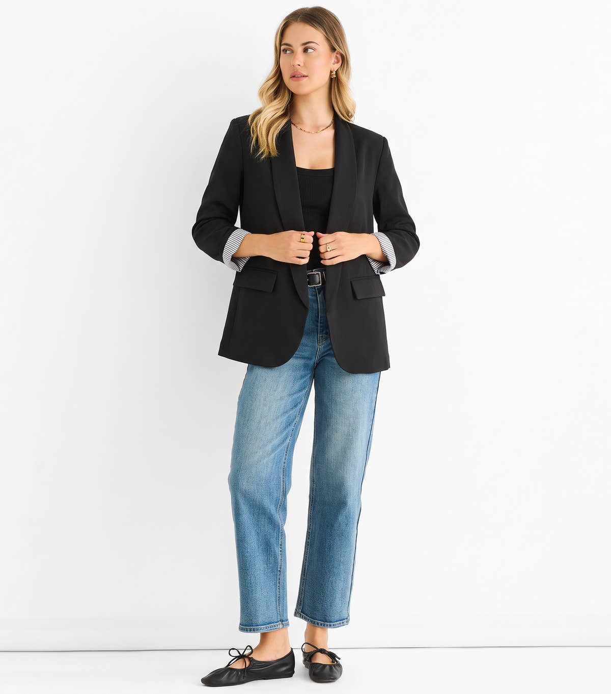 Black Contrast Sleeve Edge To Edge Blazer