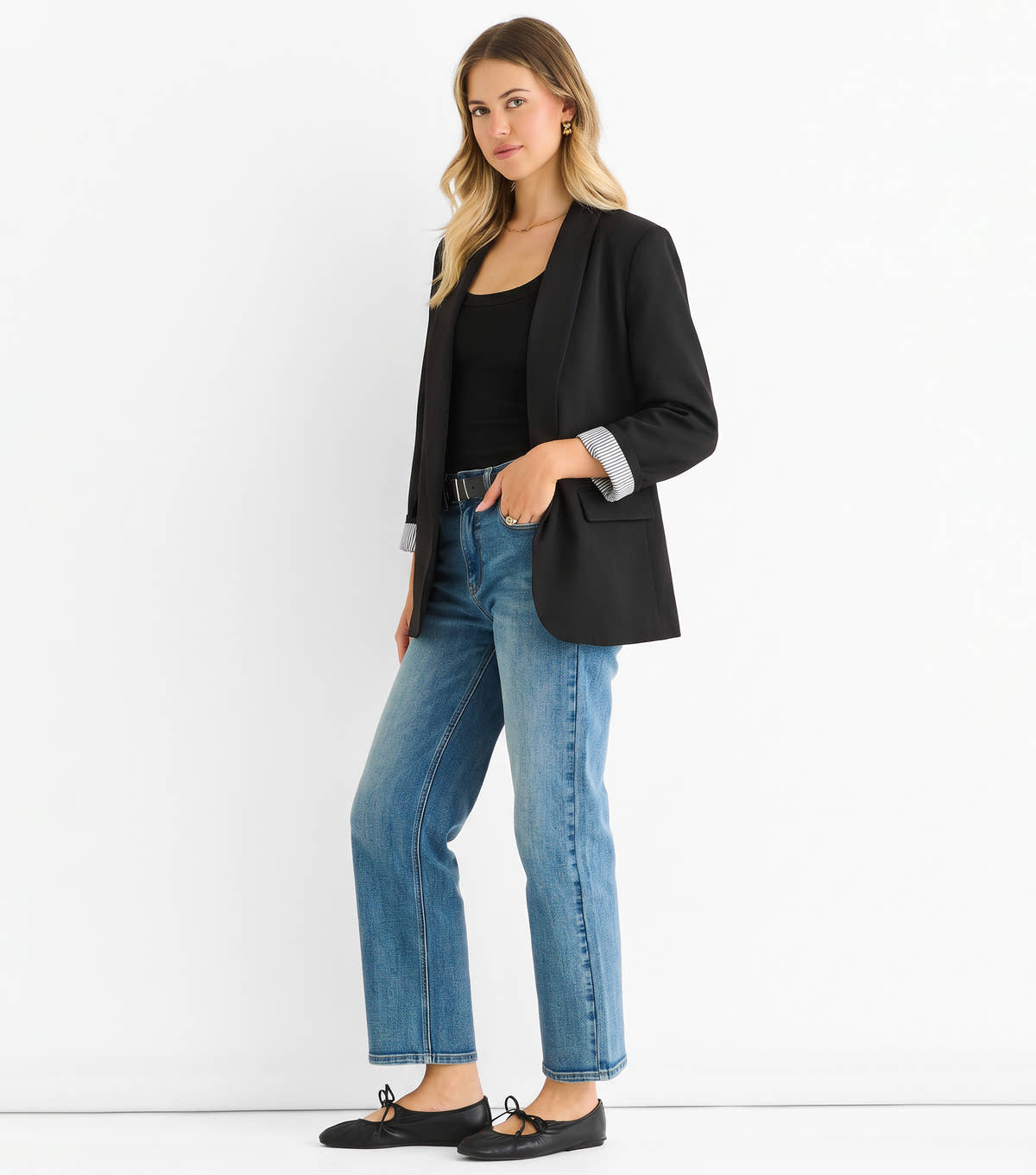 Black Contrast Sleeve Edge To Edge Blazer