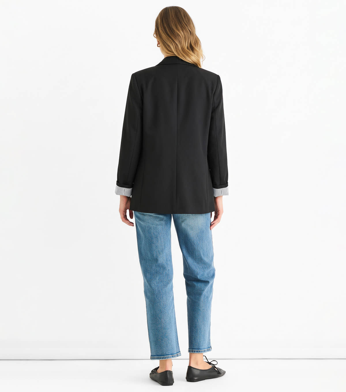 Black Contrast Sleeve Edge To Edge Blazer