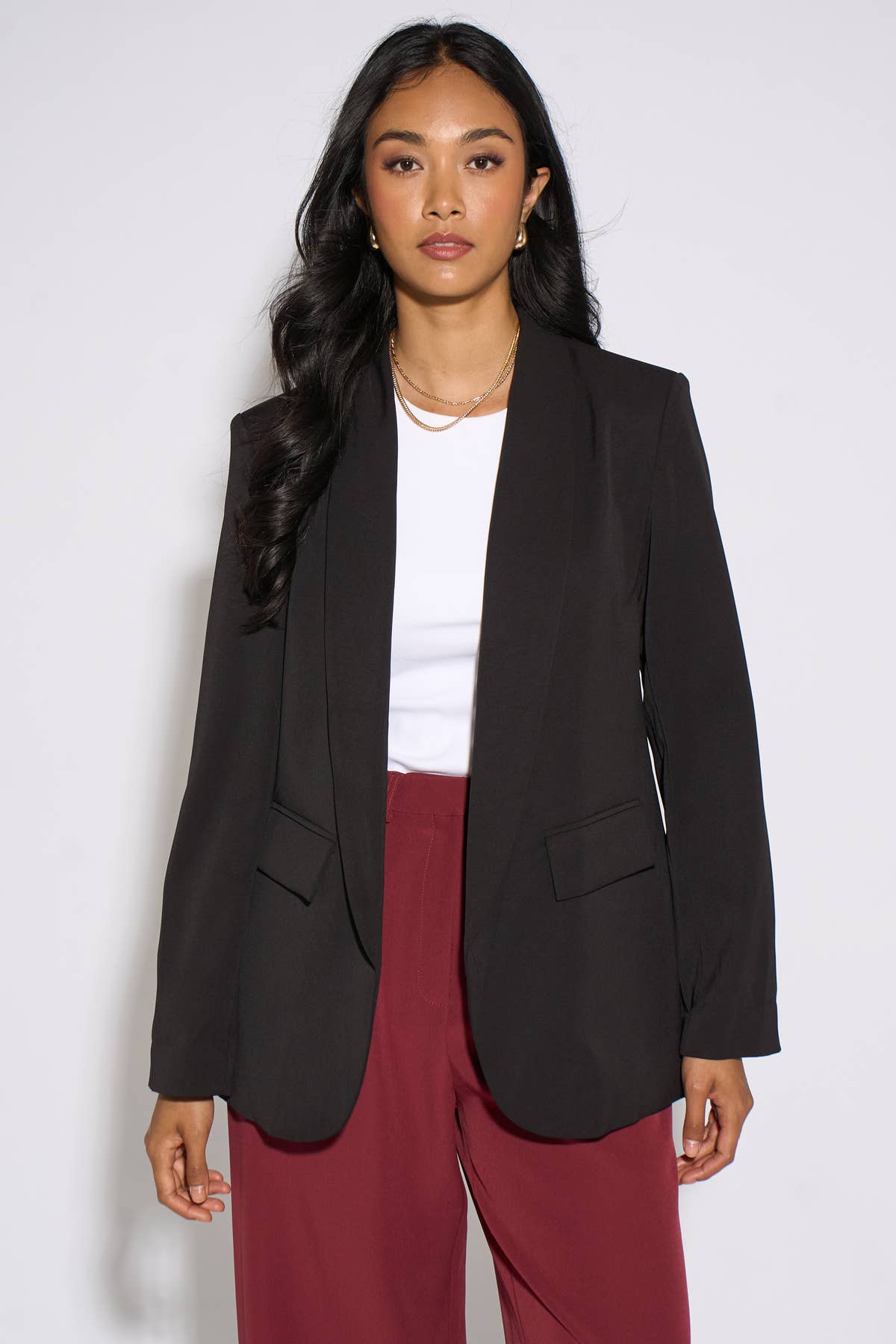 Black Contrast Sleeve Edge To Edge Blazer– View 1 | Gini London