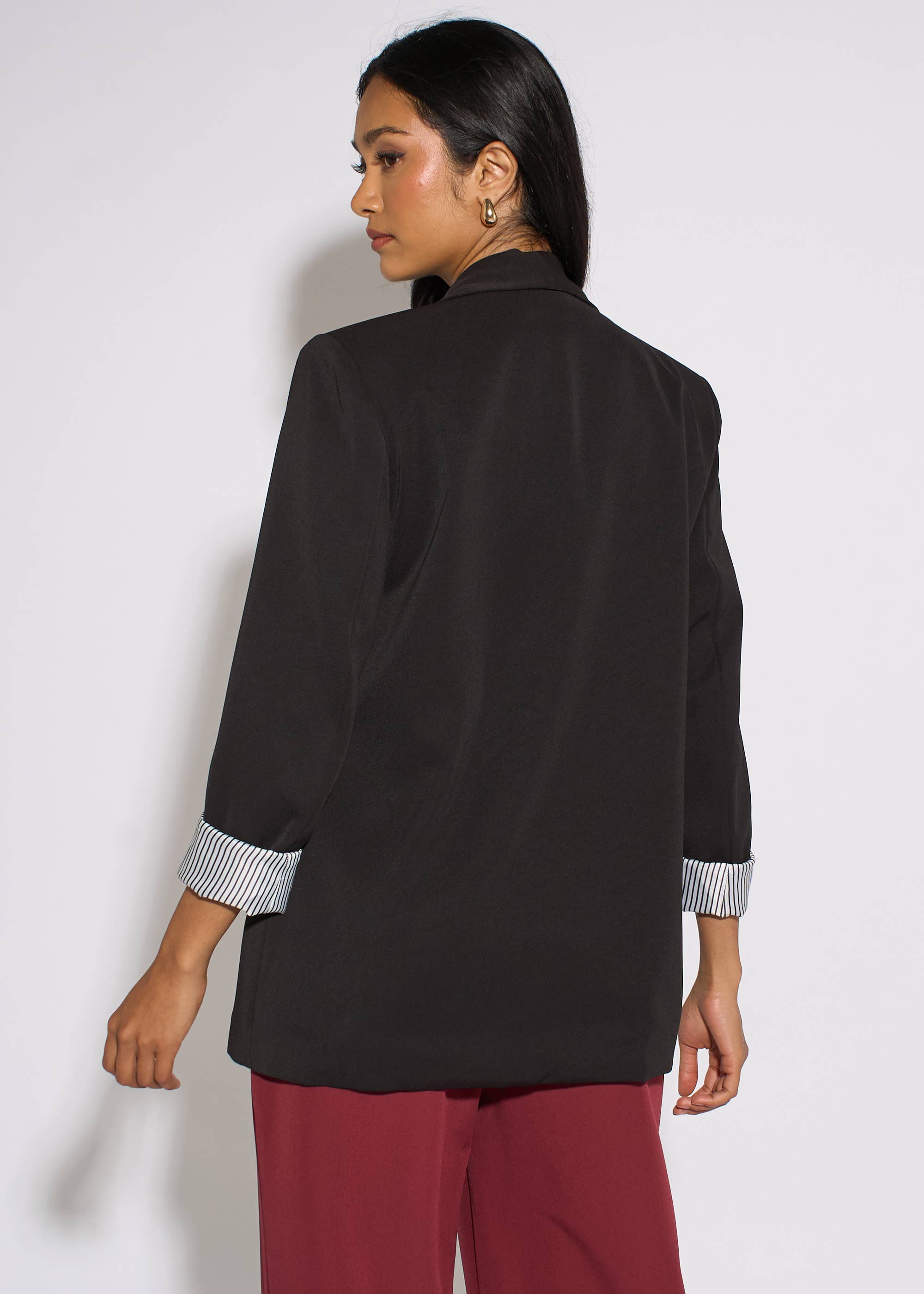 Black Contrast Sleeve Edge To Edge Blazer