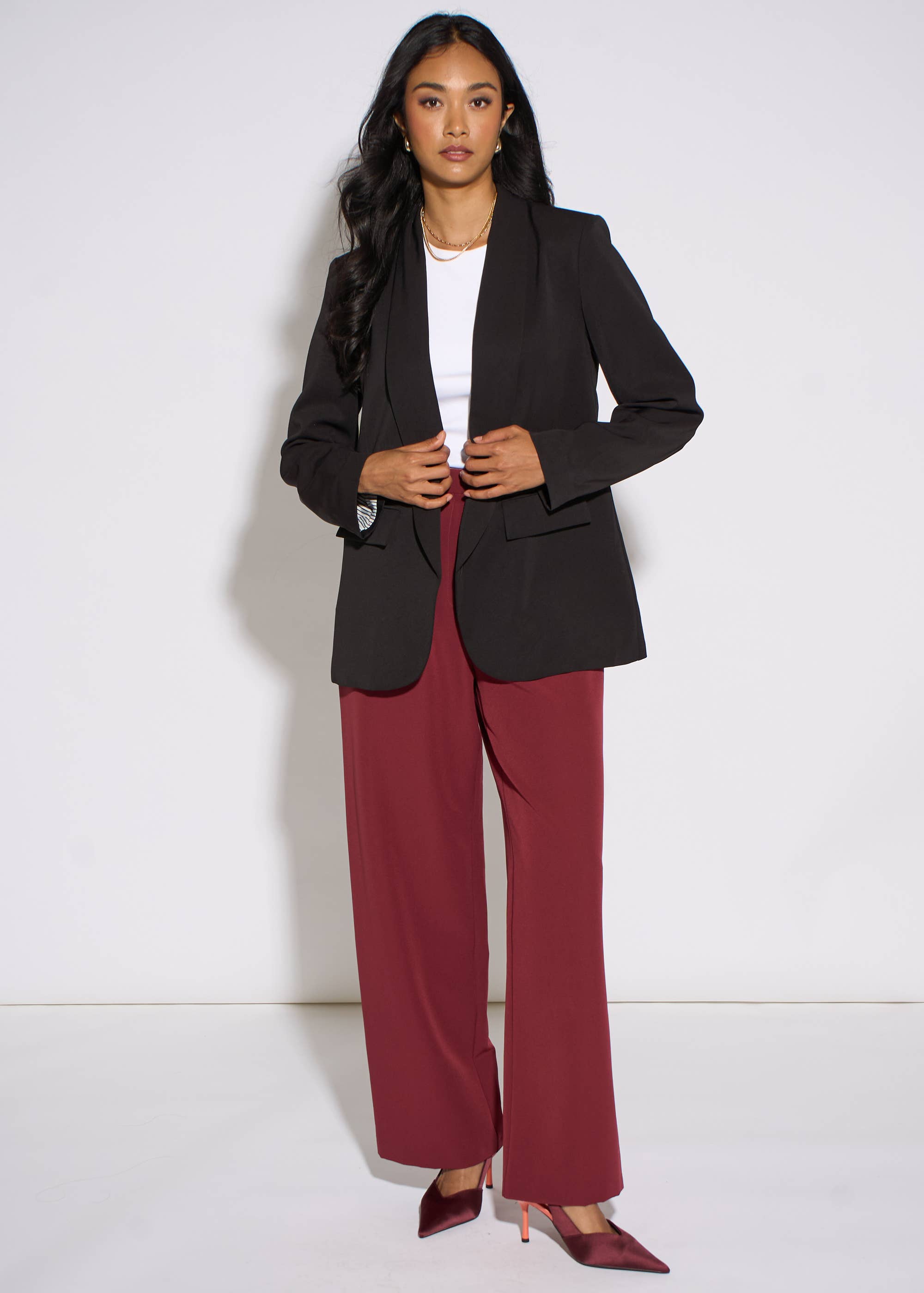 Black Contrast Sleeve Edge To Edge Blazer