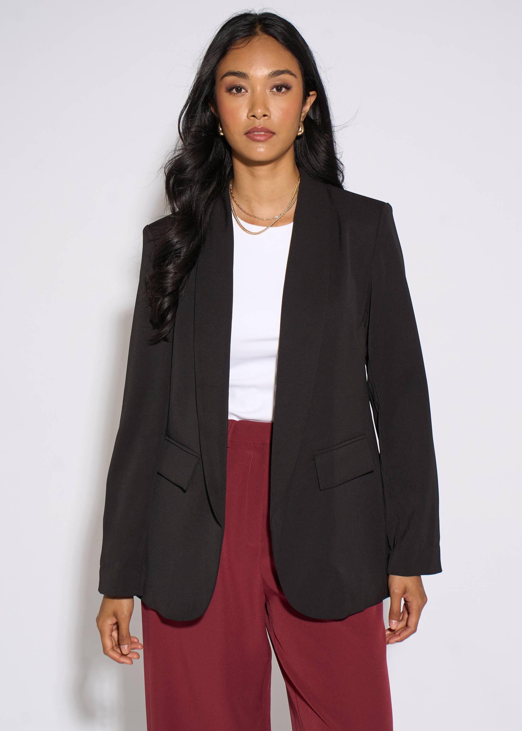 Black Contrast Sleeve Edge To Edge Blazer