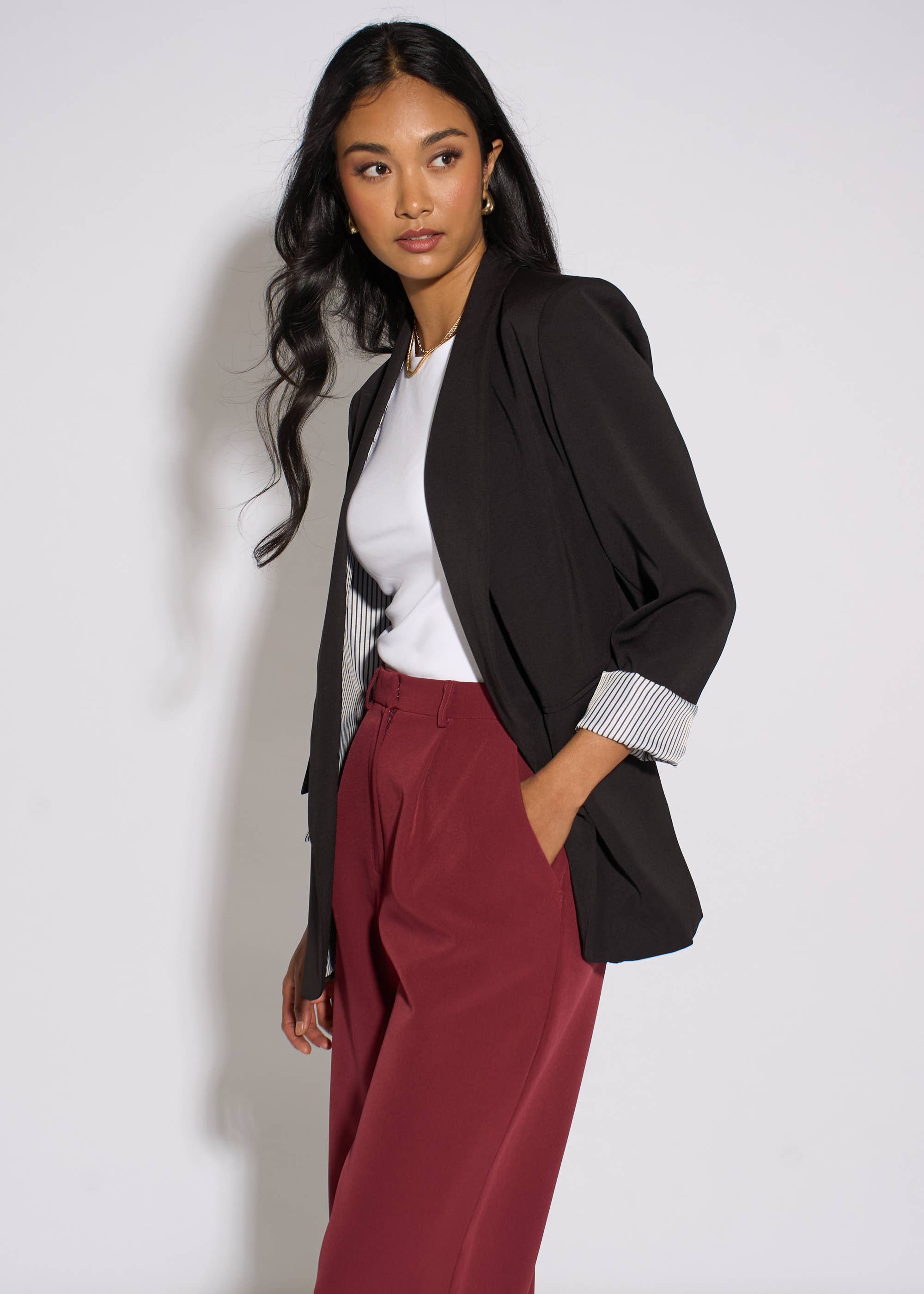 Black Contrast Sleeve Edge To Edge Blazer