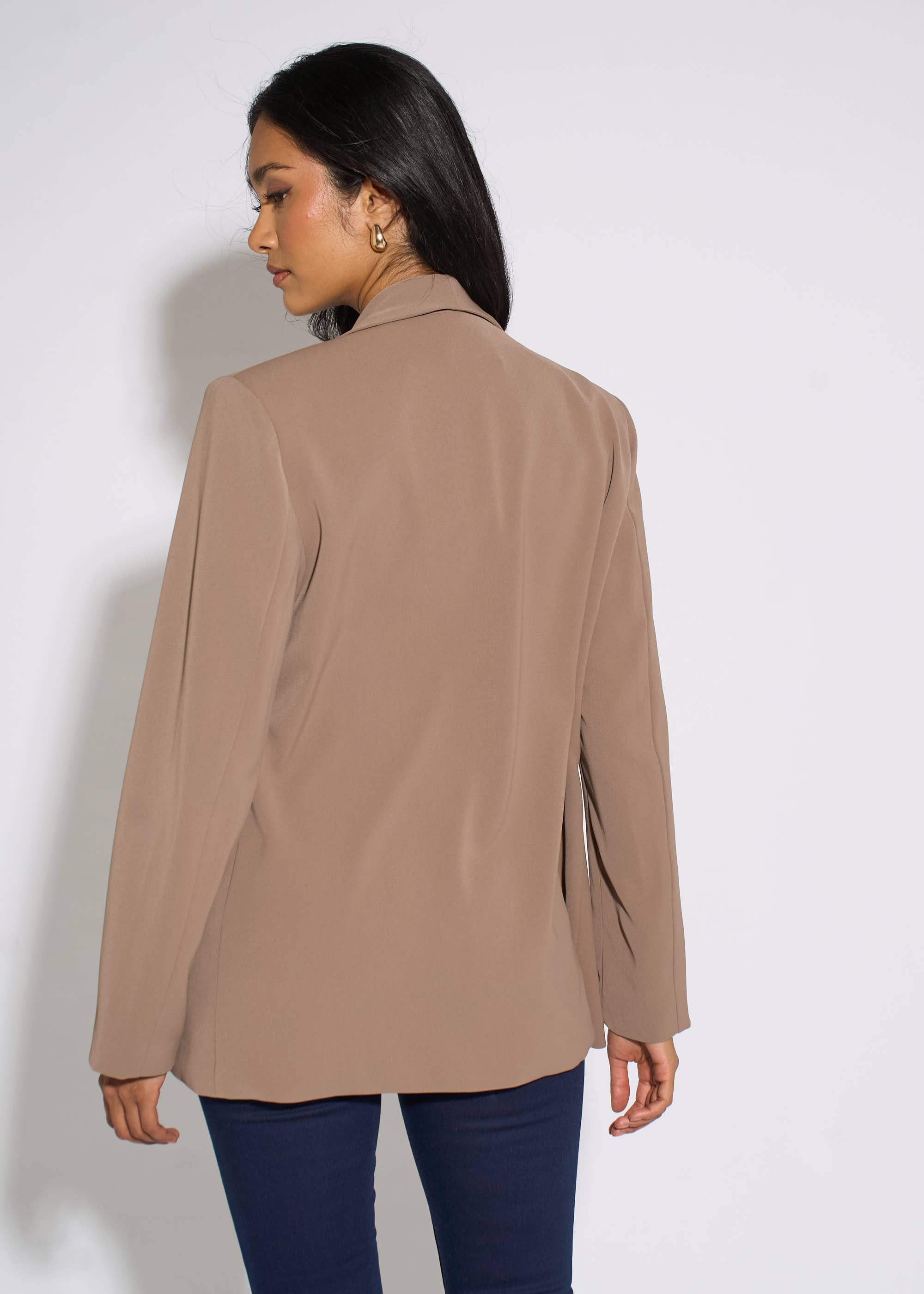 Mocha Contrast Sleeve Edge To Edge Blazer