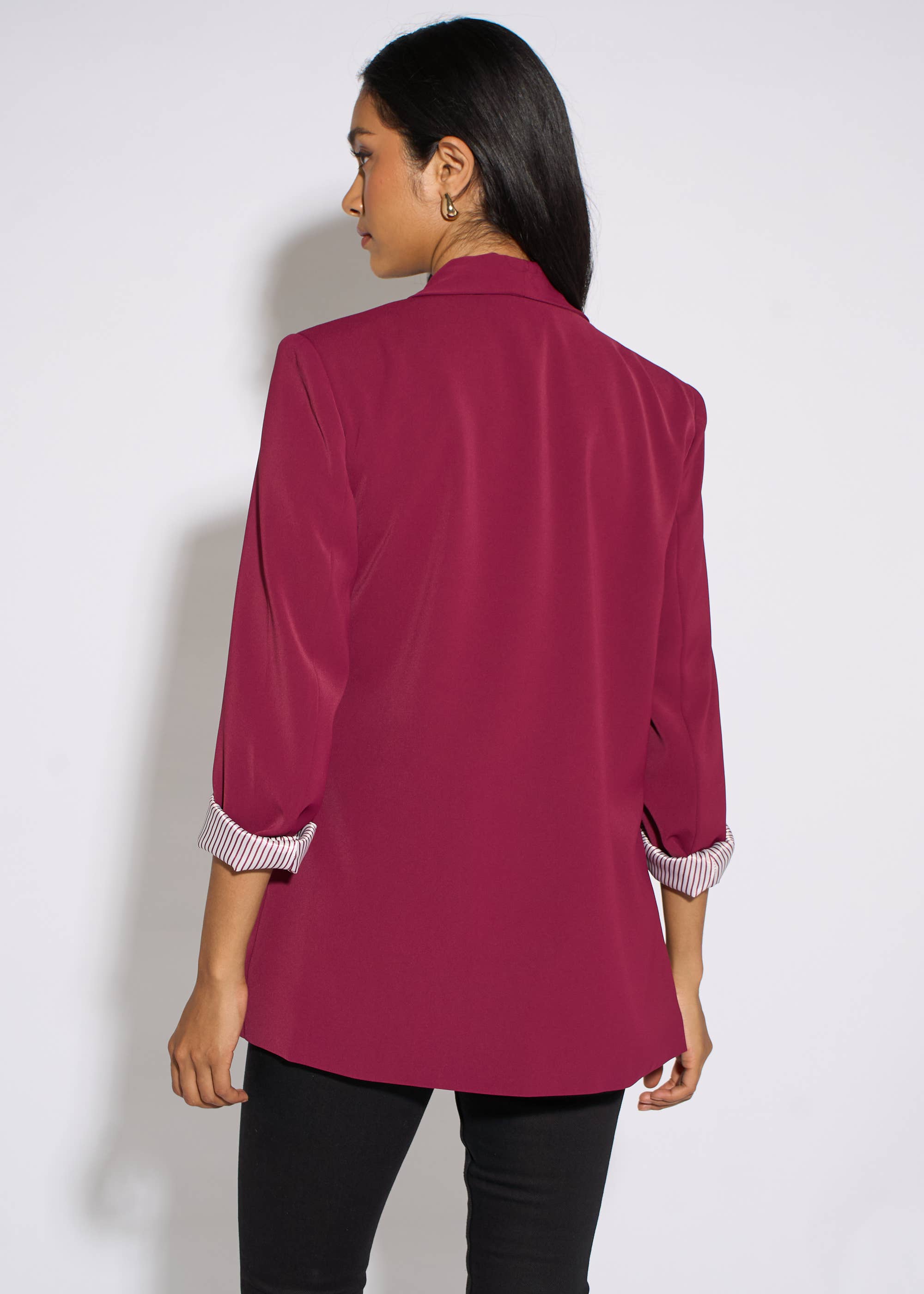 Mulberry Contrast Sleeve Edge To Edge Blazer