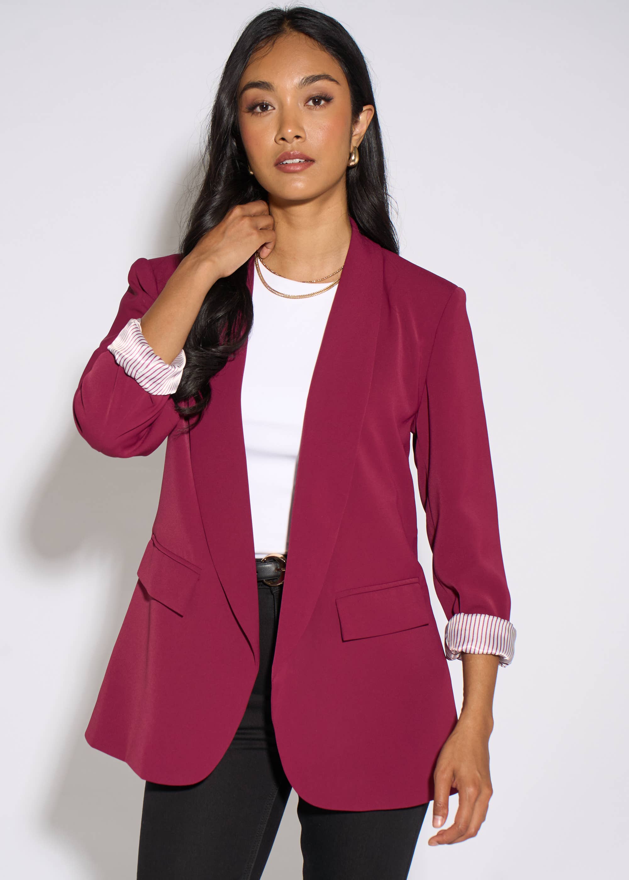 Mulberry Contrast Sleeve Edge To Edge Blazer