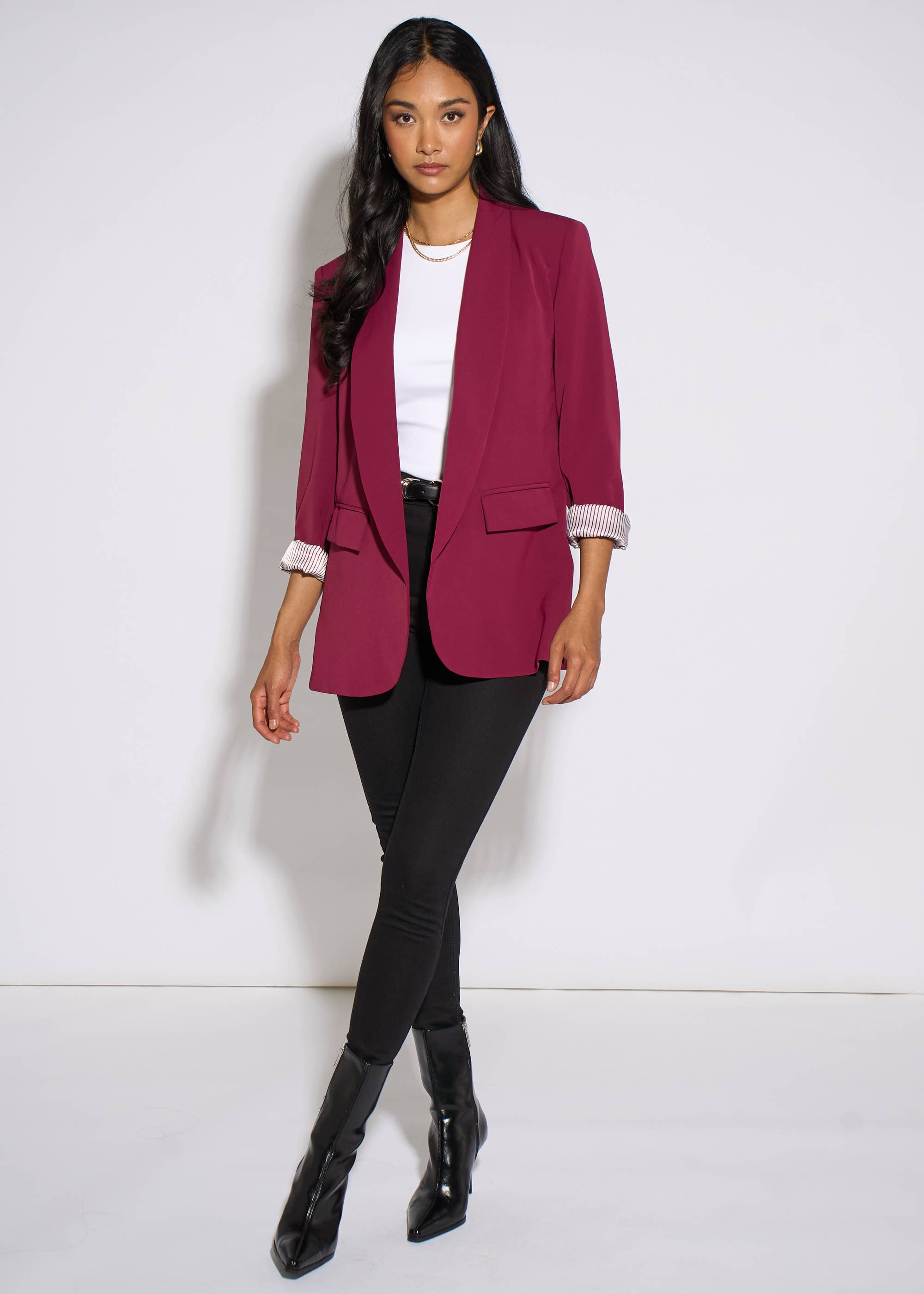 Mulberry Contrast Sleeve Edge To Edge Blazer