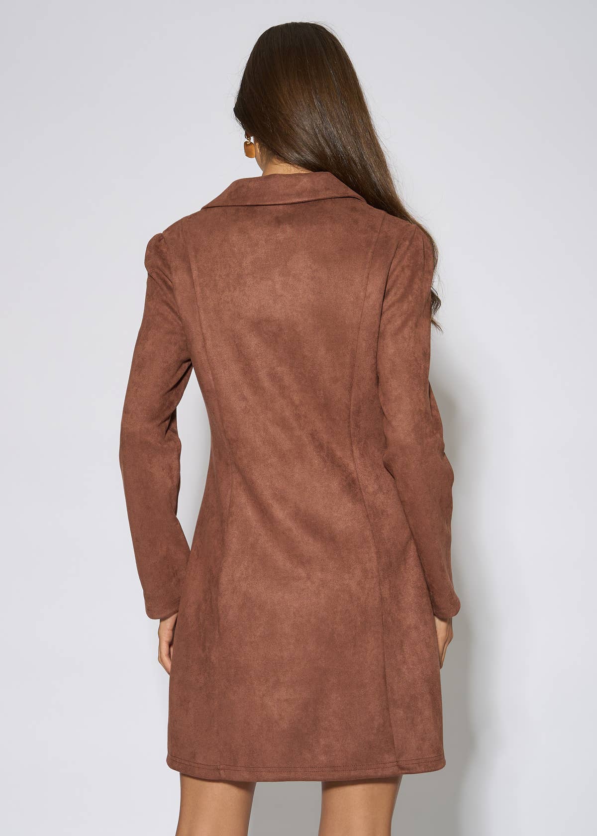 Brown Faux Suede Zip Front Mini Dress