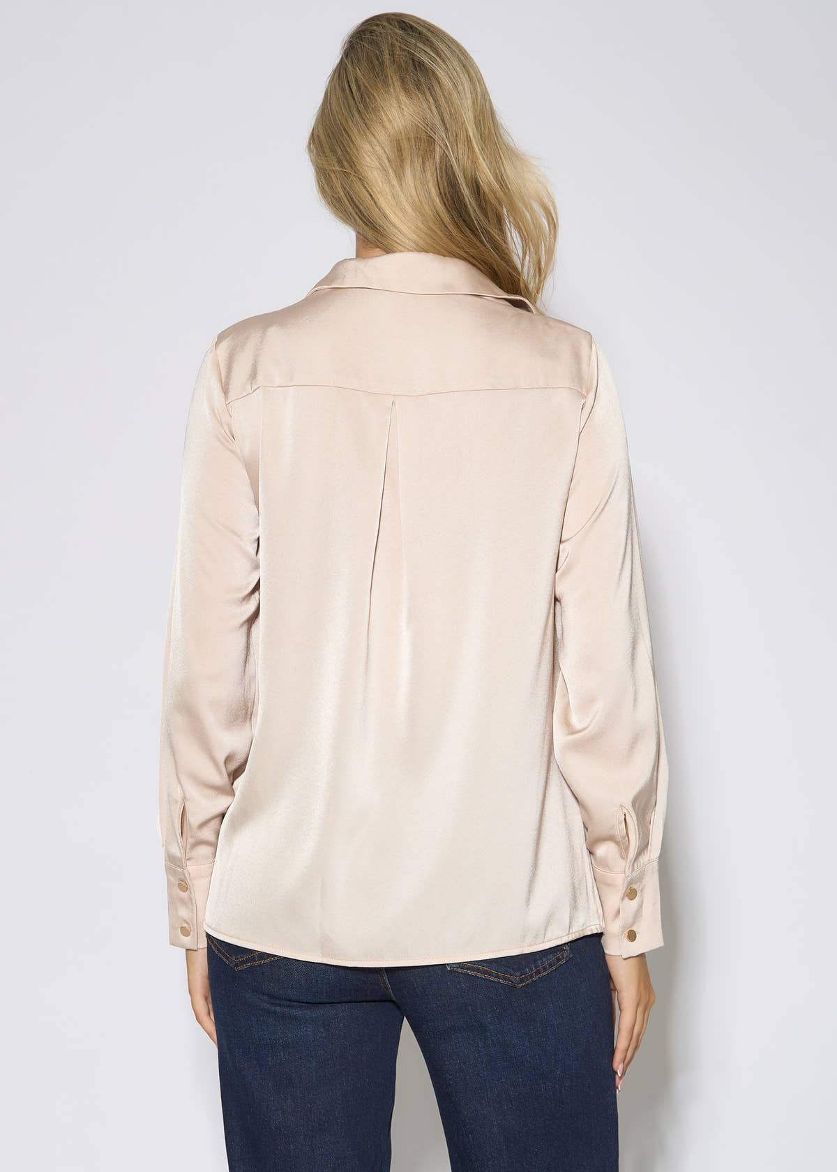 Champagne Lace Trim Neckline Long-Sleeve Shirt – View 2 | Gini London