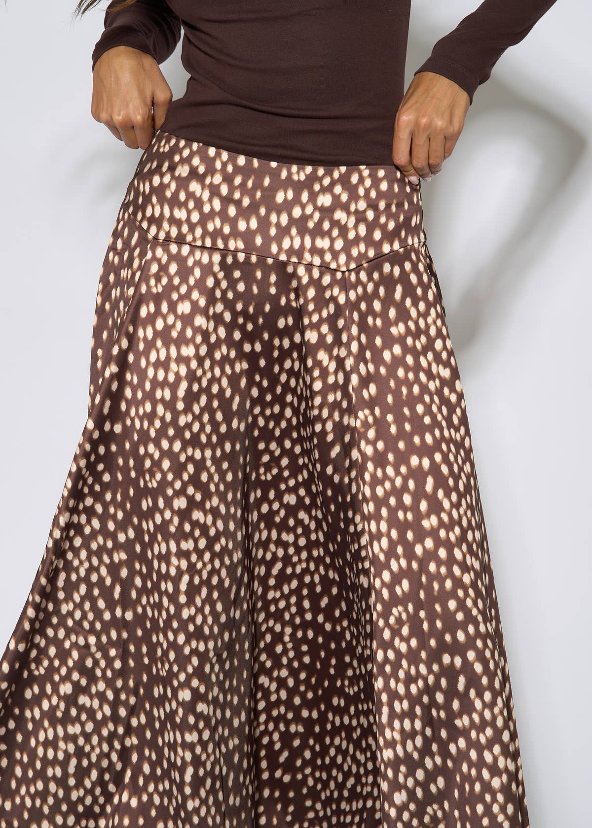 Brown Asymmetric Animal Print A Line Midi Skirt