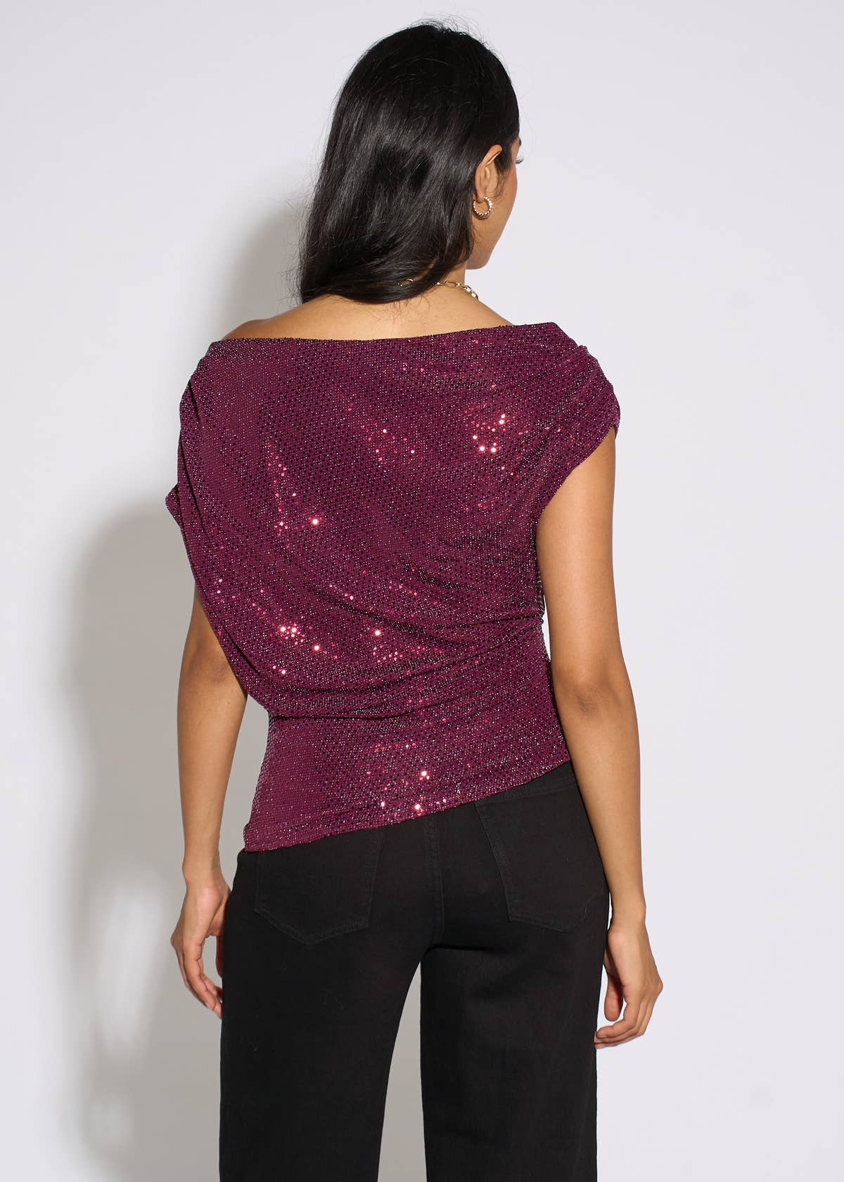Mulberry Off Shoulder Sparkle Contrast Top