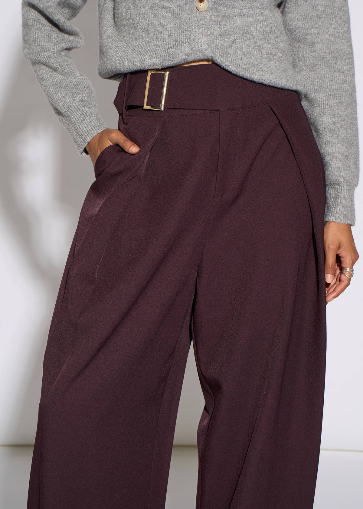 Purple Pleat Buckle Detail Barrel Trousers