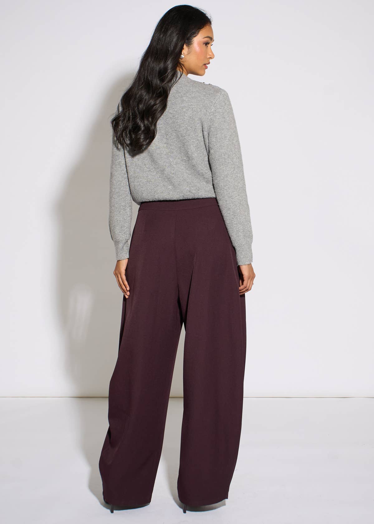 Purple Pleat Buckle Detail Barrel Trousers