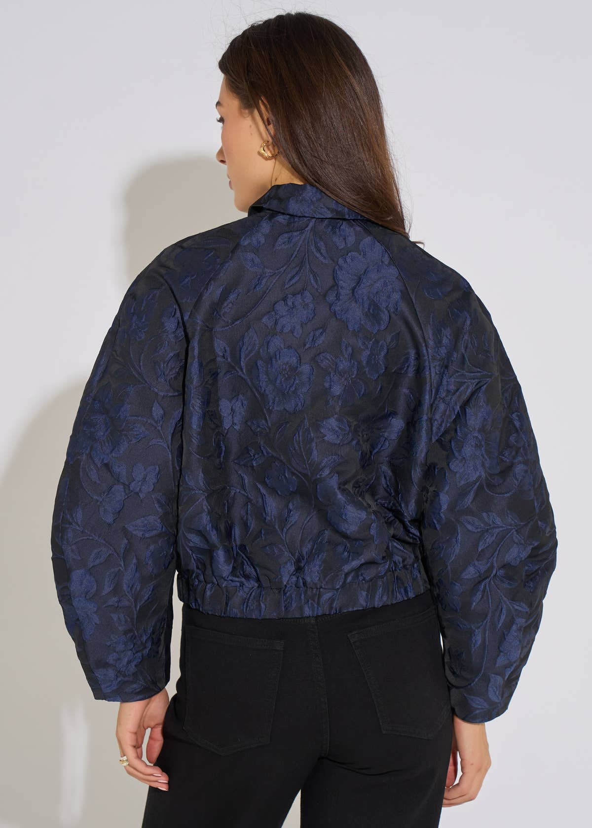 Navy Floral Jacquard Bomber Jacket