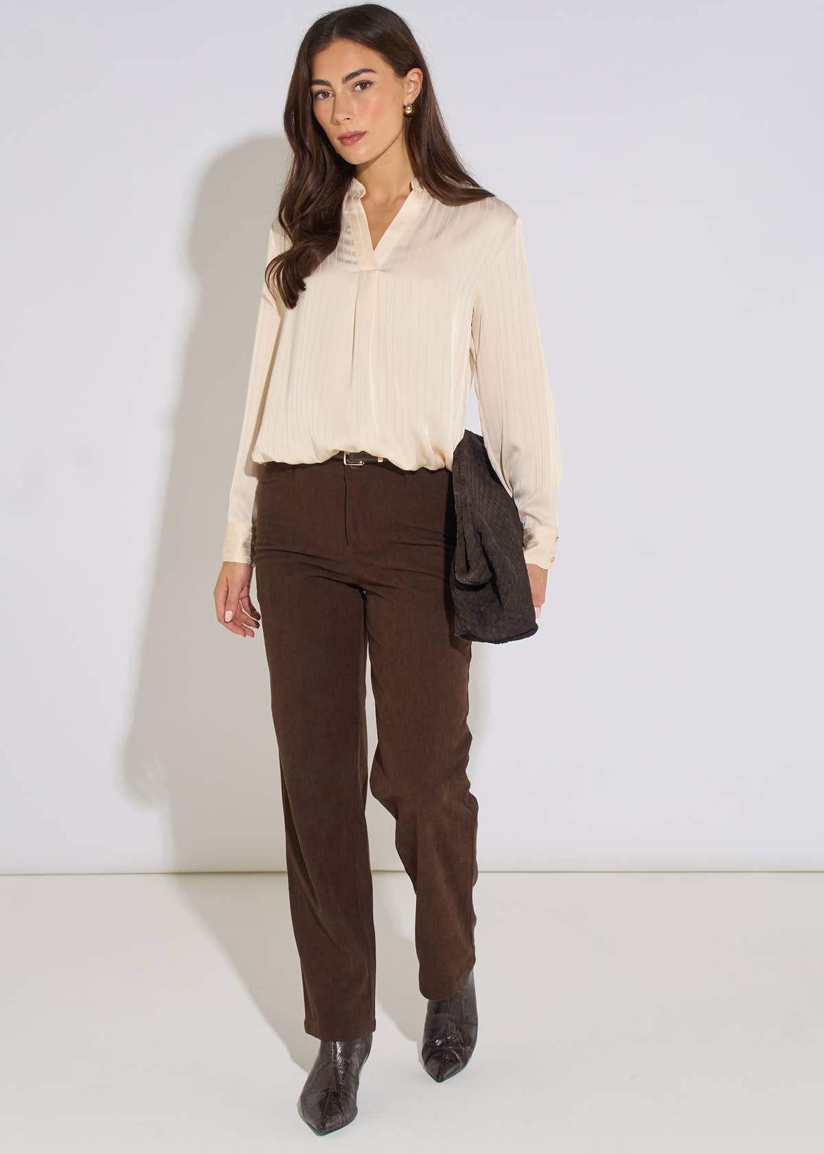 Champagne Burnout Stripe V Neck Blouse