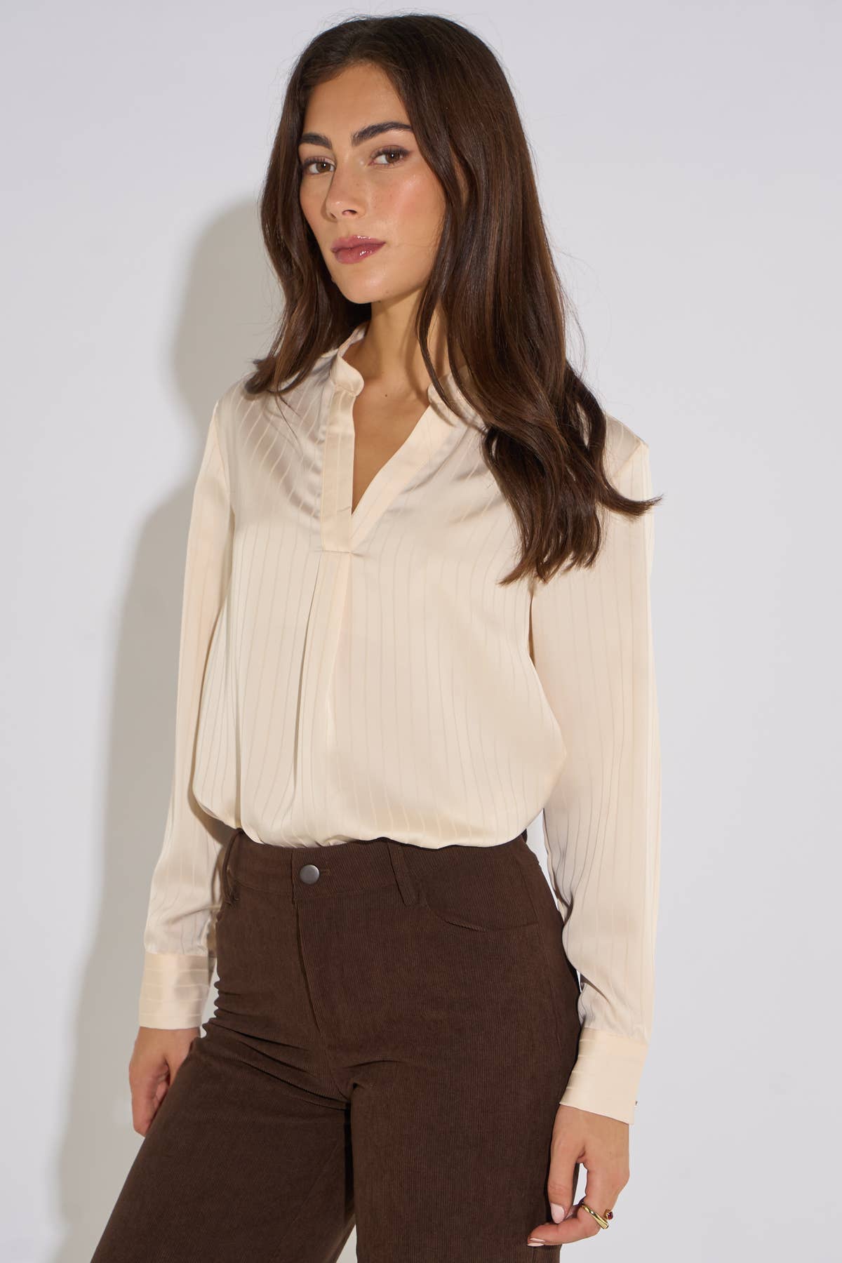 Champagne Burnout Stripe V Neck Blouse