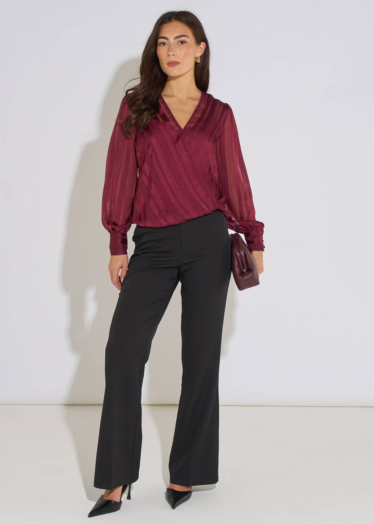 Mulberry Burnout Stripe Wrap Blouse