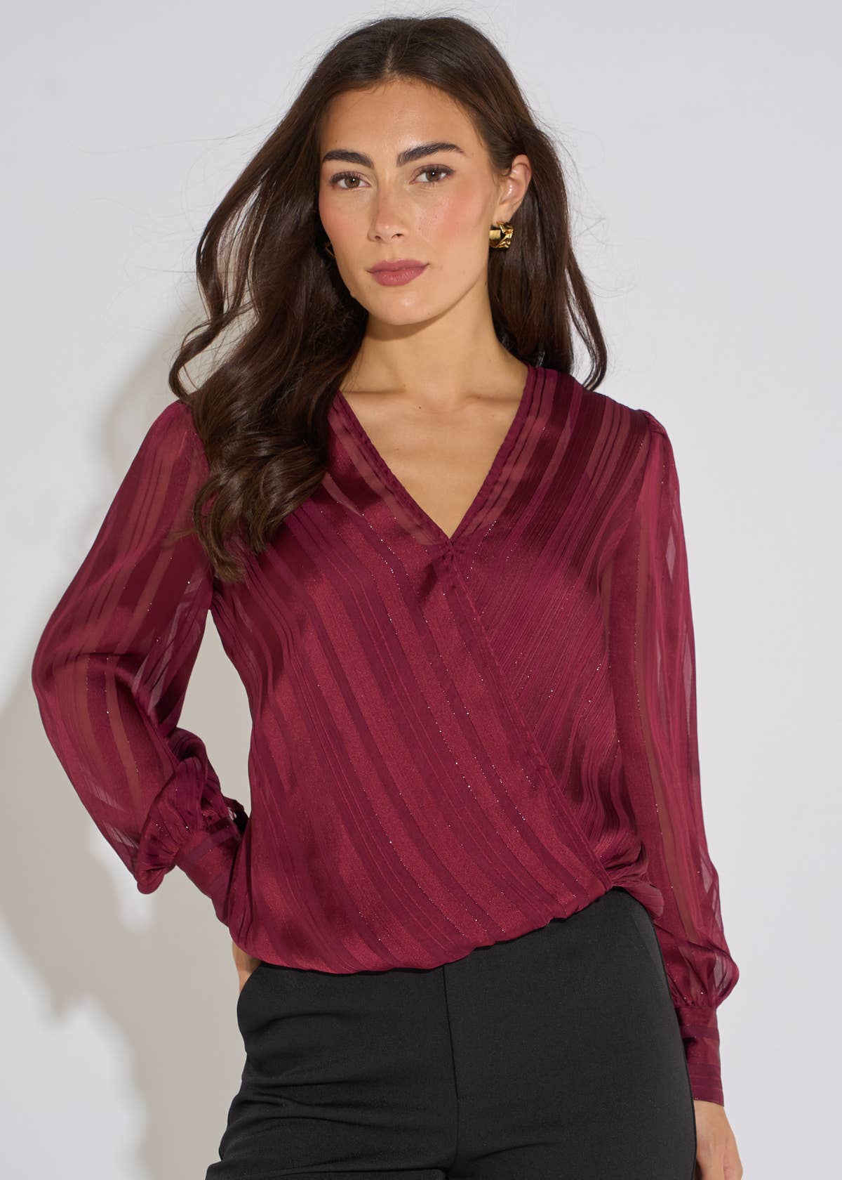 Mulberry Burnout Stripe Wrap Blouse