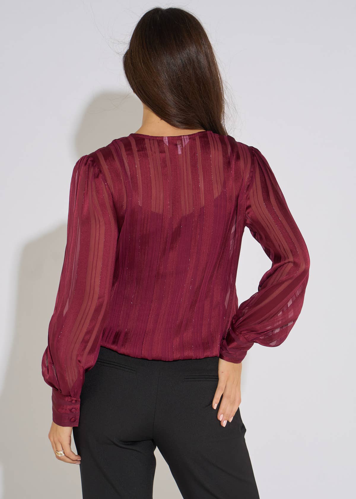 Mulberry Burnout Stripe Wrap Blouse