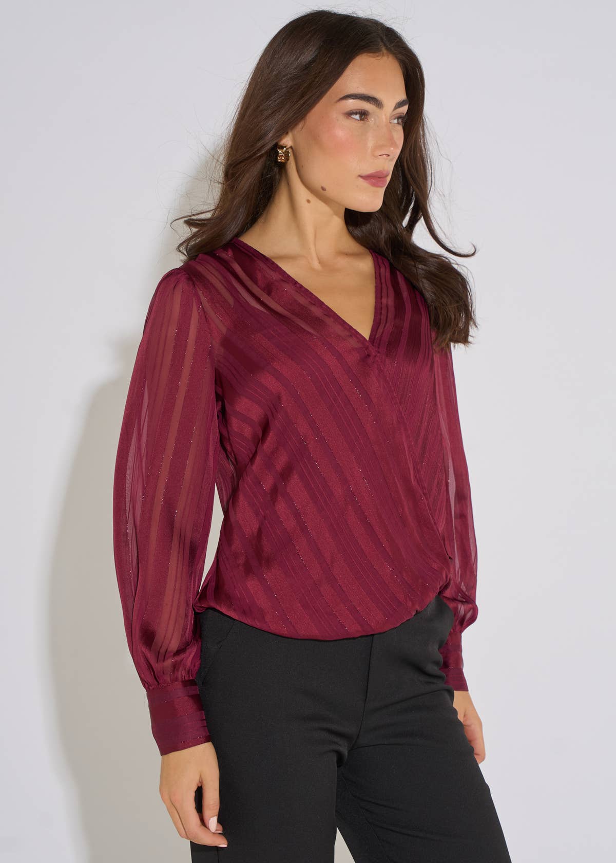 Mulberry Burnout Stripe Wrap Blouse