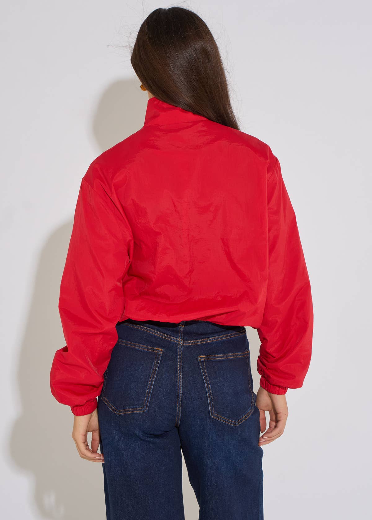 Red Funnel Neck Windbreaker Jacket– View 2 | Gini London